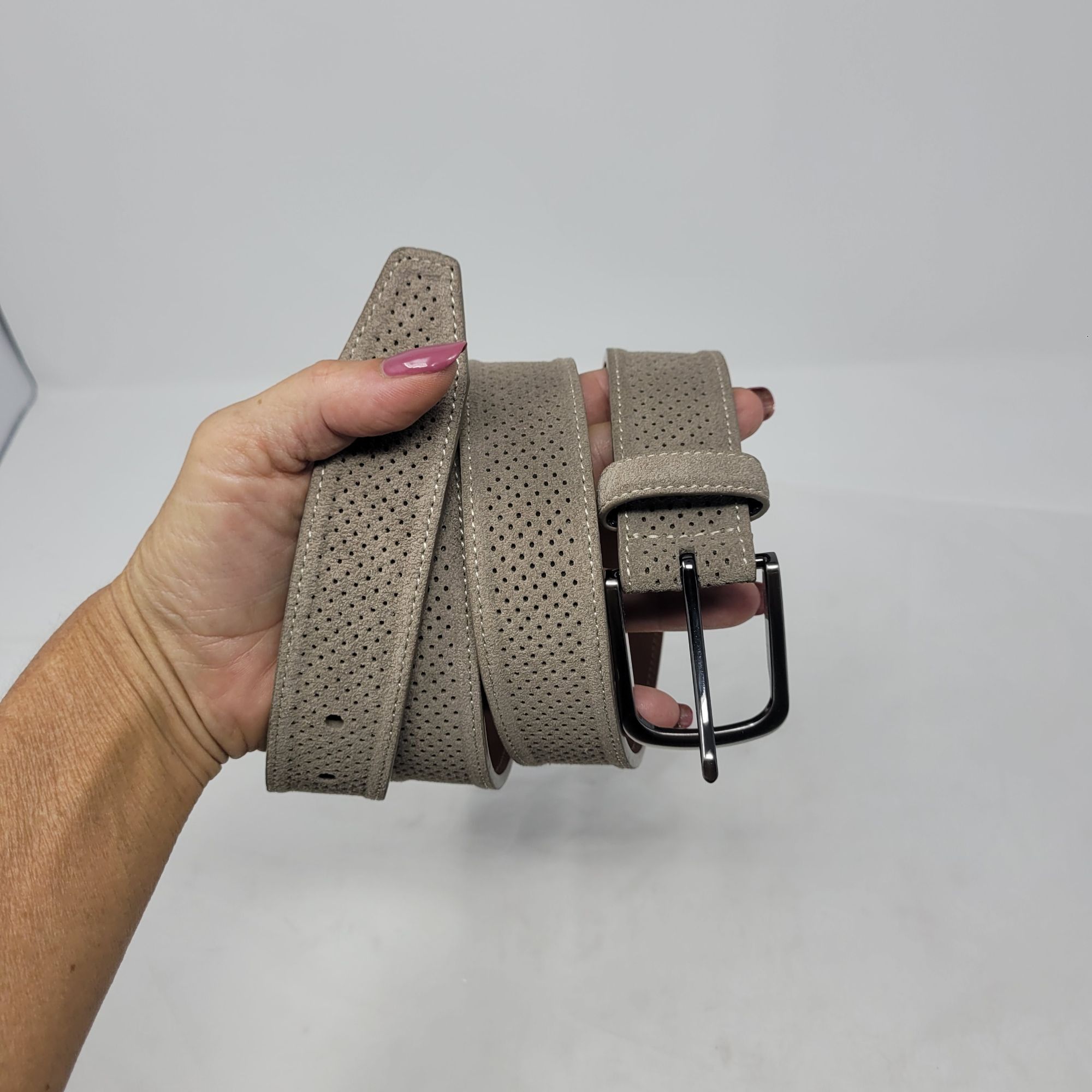 Johnston & Murphy Johnston & Murphy Mens Perforated Gray Suede Belt 44" Gunmet Size 32 - 13 Thumbnail