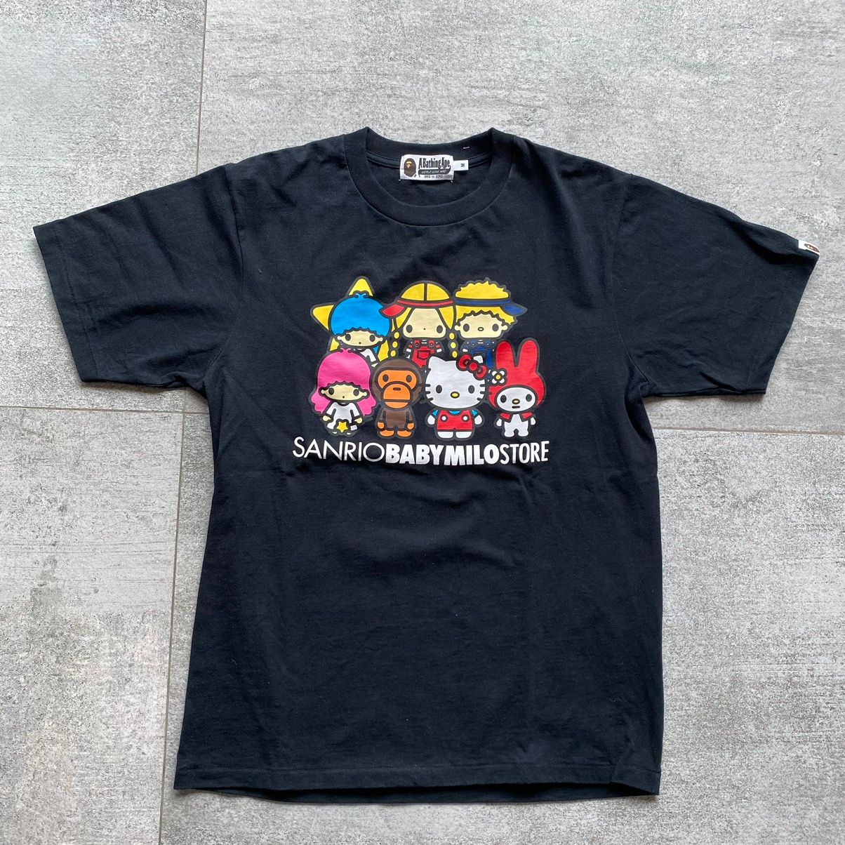Pre-owned Bape Baby Milo X Sanrio Little Twin Star Melody Hello Kitty Tee In Black