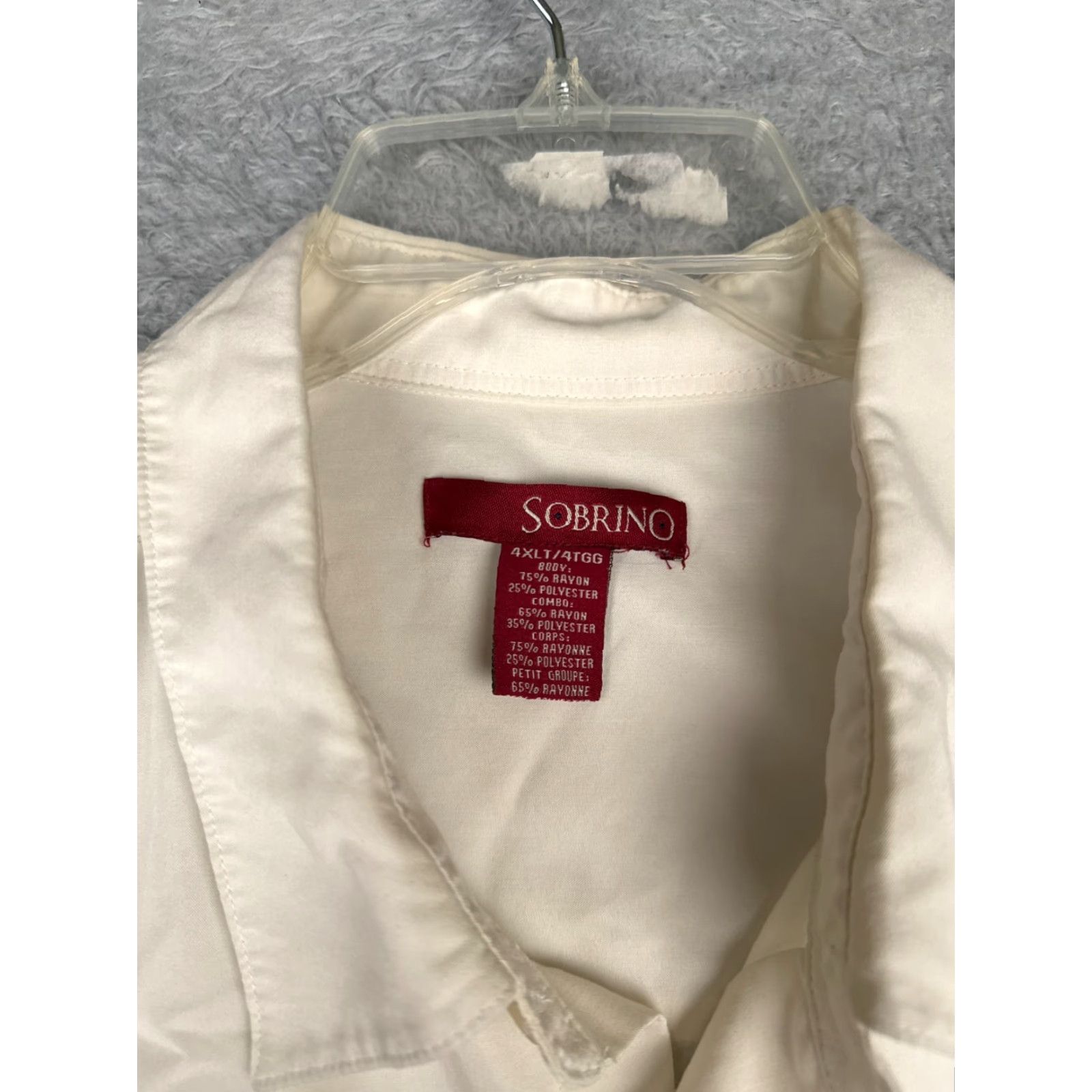 Vintage Sobrino Shirt Mens Button-Up Short Sleeve Ivory Rayon Poly Blend 4XLT Big & Tall Size US XXL / EU 58 / 5 - 6 Thumbnail