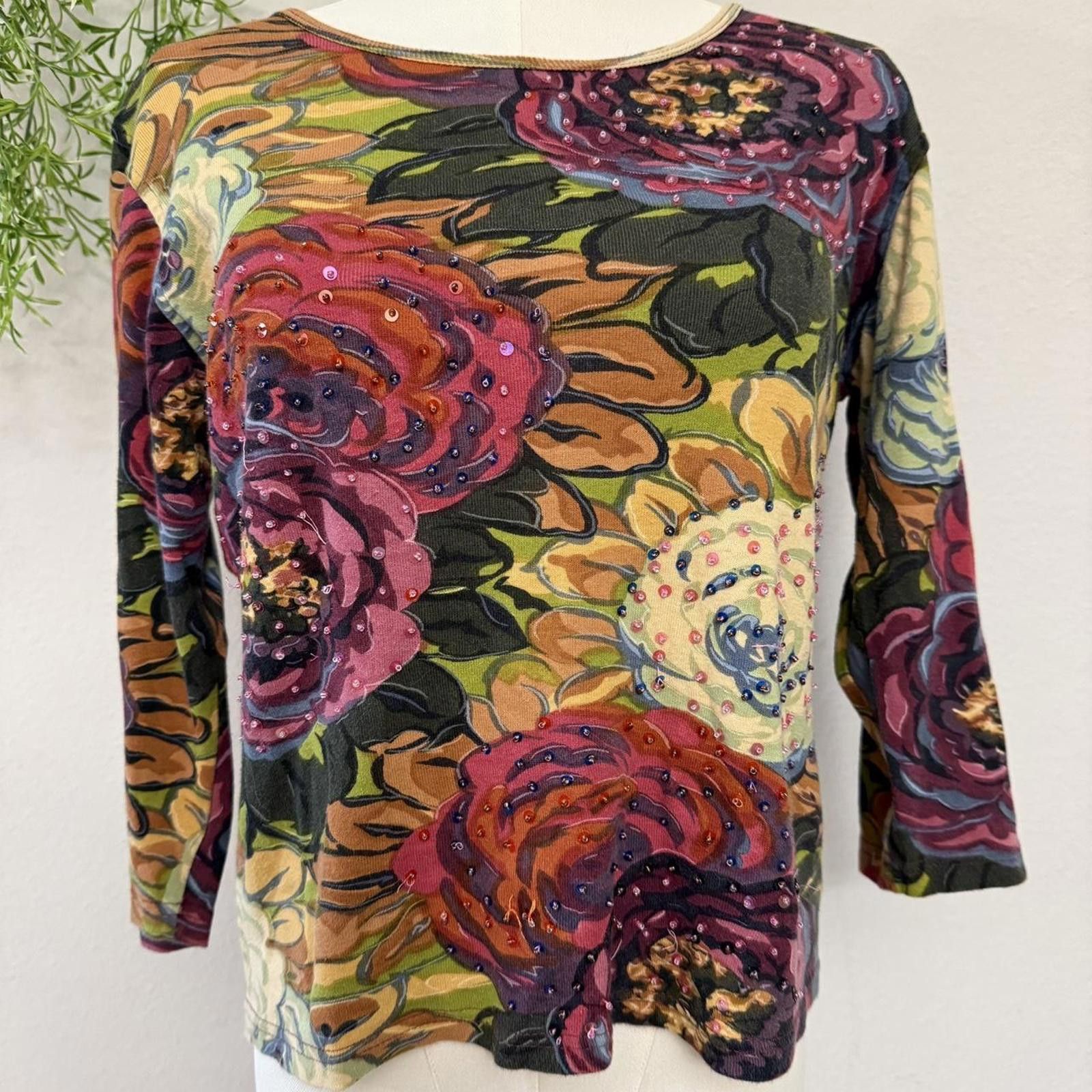Designer Jane Ashley 90s floral print top with sequins Size S / US 4 / IT 40 - 3 Thumbnail