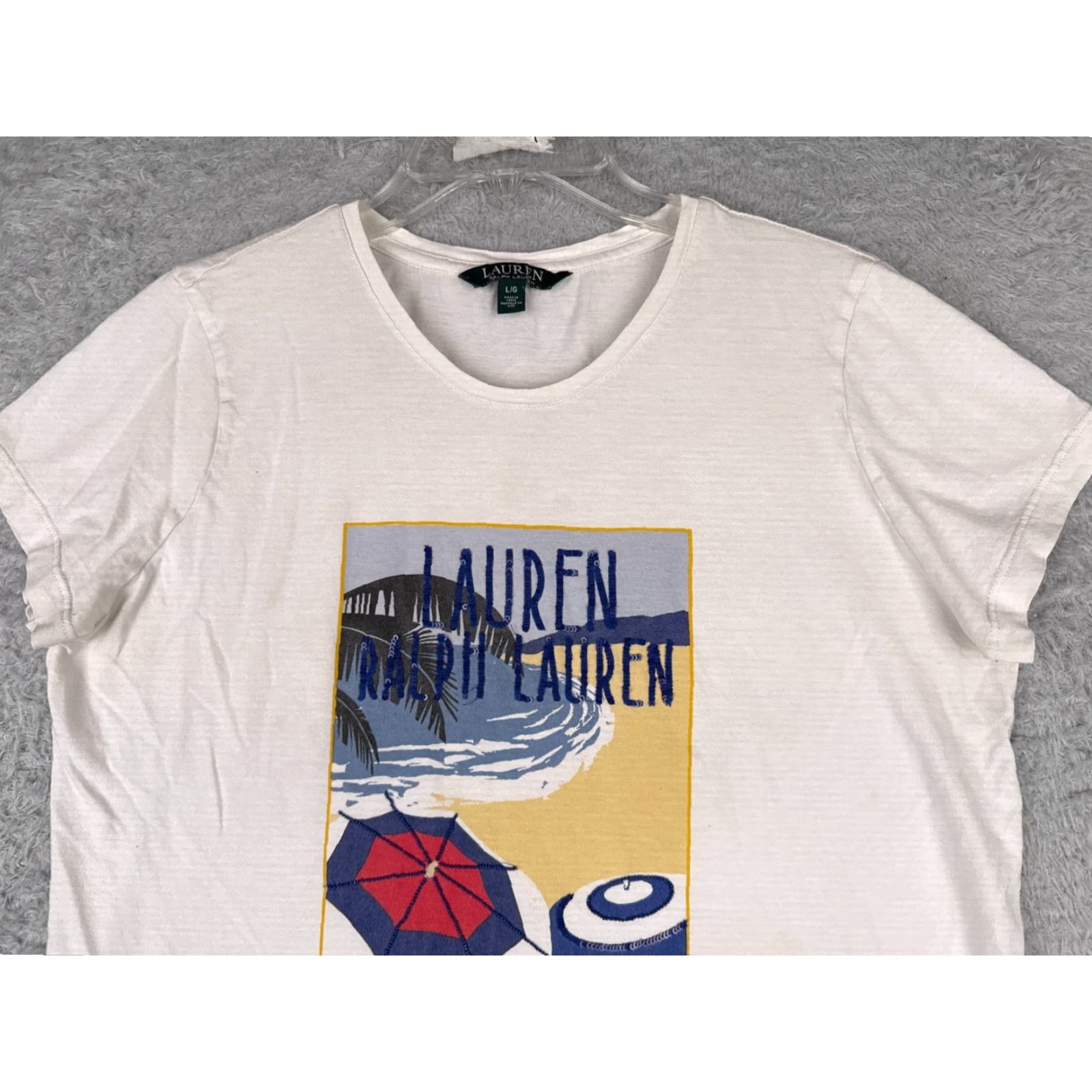 Ralph Lauren VINTAGE Lauren Ralph Lauren Shirt Women Large White Sequin Logo Short Sleeve Casual Beach 90s Size L / US 10 / IT 46 - 4 Thumbnail