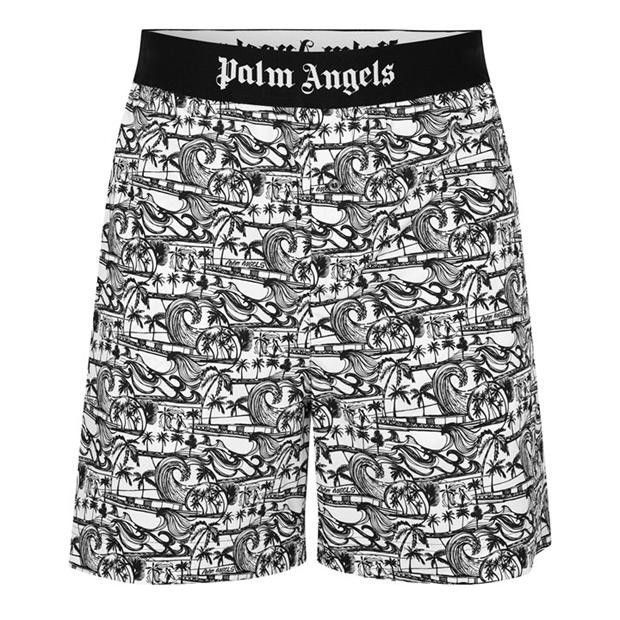 image of Palm Angels O1G2R1Mq0524 Beach Print Shorts In White & Black in White/Black, Men's (Size 32)