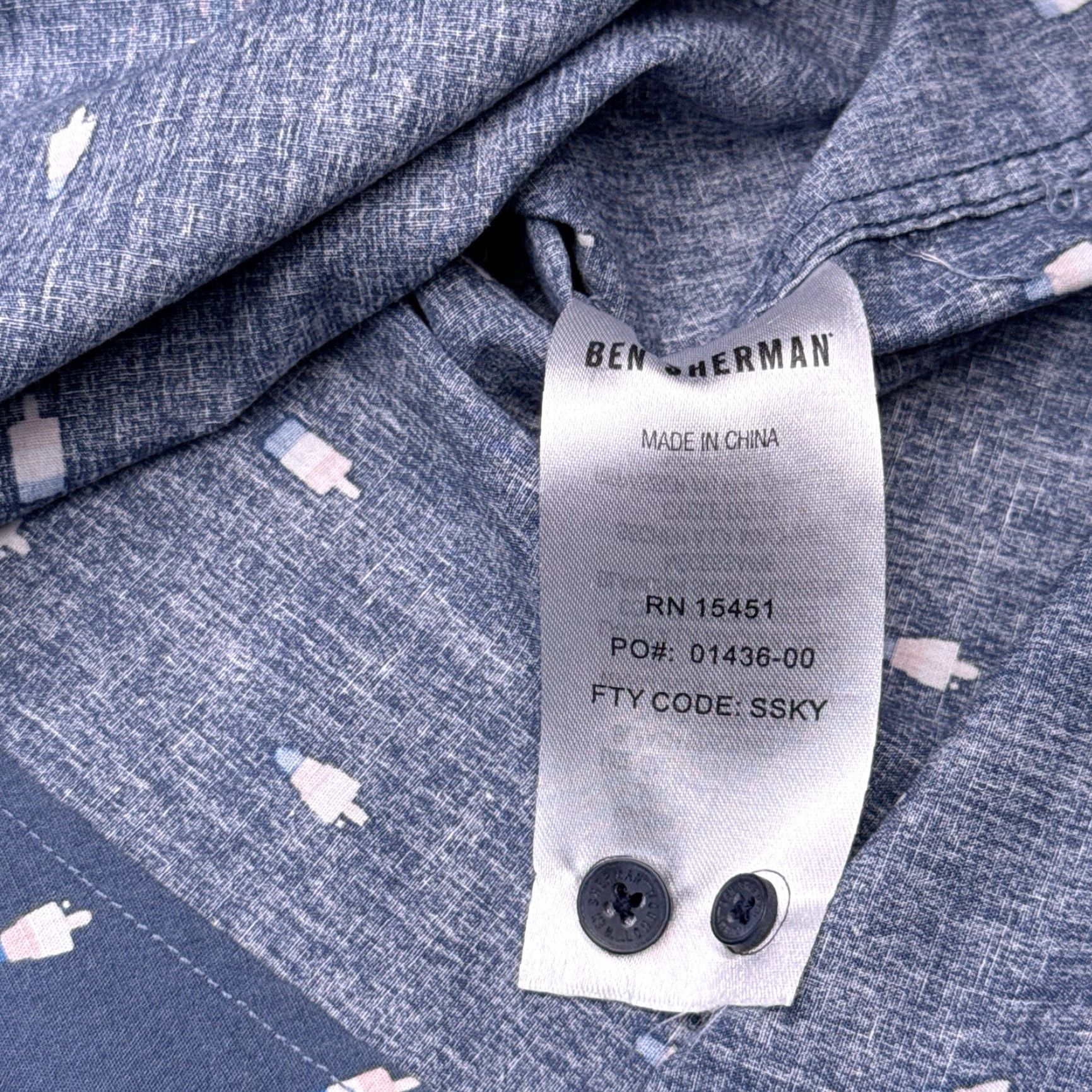 Ben Sherman Ben Sherman Shirt Mens M Blue Button-Up Summer Casual Ice Cream Solid Short Sleeve 90s? Size US M / EU 48-50 / 2 - 7 Thumbnail