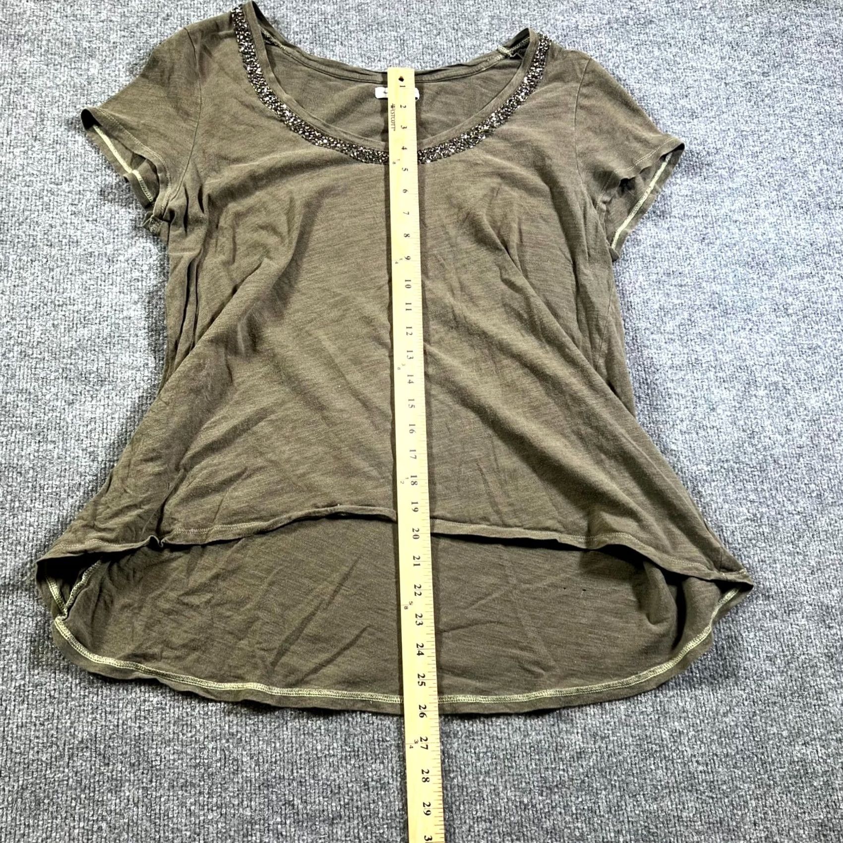 American Eagle Outfitters American Eagle Outfitters Top Womens XL Olive Green Beaded Neck Cap Sleeve Boho Size XL / US 12-14 / IT 48-50 - 4 Thumbnail