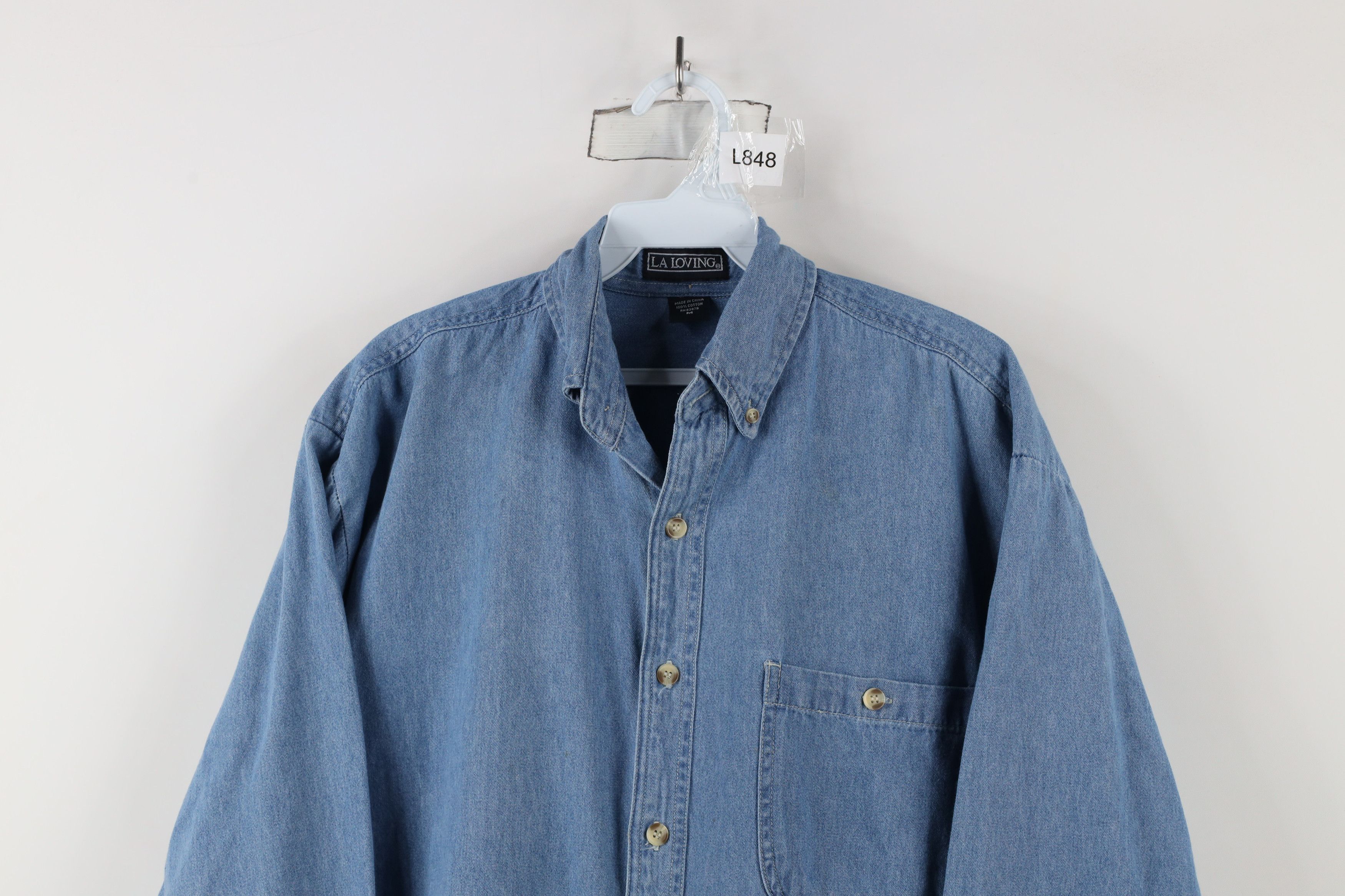 Vintage Vintage 90s Streetwear Blank Denim Jean Button Down Shirt Size US M / EU 48-50 / 2 - 2 Thumbnail