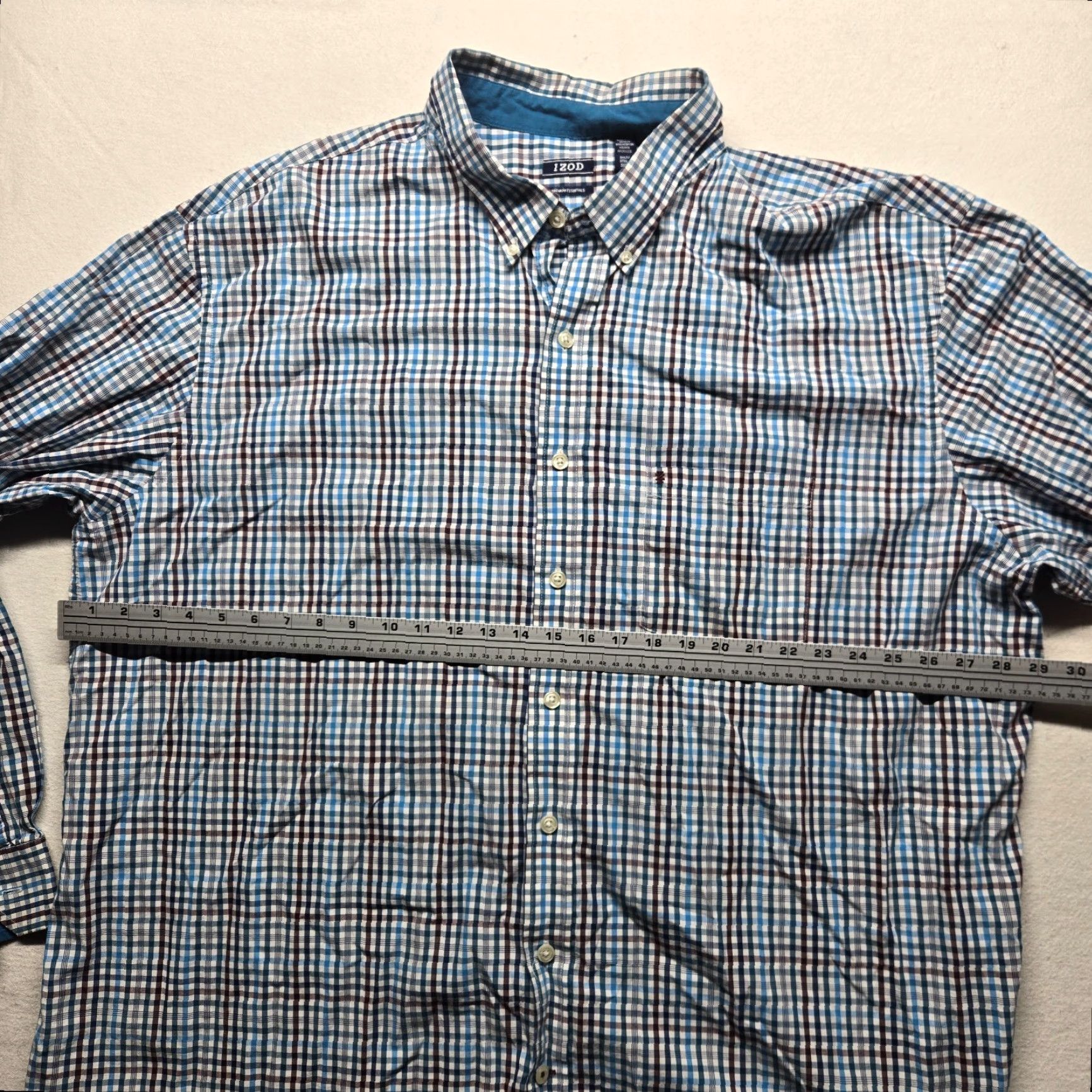 Izod IZOD Shirt Adult 3XLT Multicolor Blue Check Button-Down Cotton Long Sleeve Preppy Classic Mens Tall Size US XXL / EU 58 / 5 - 4 Thumbnail