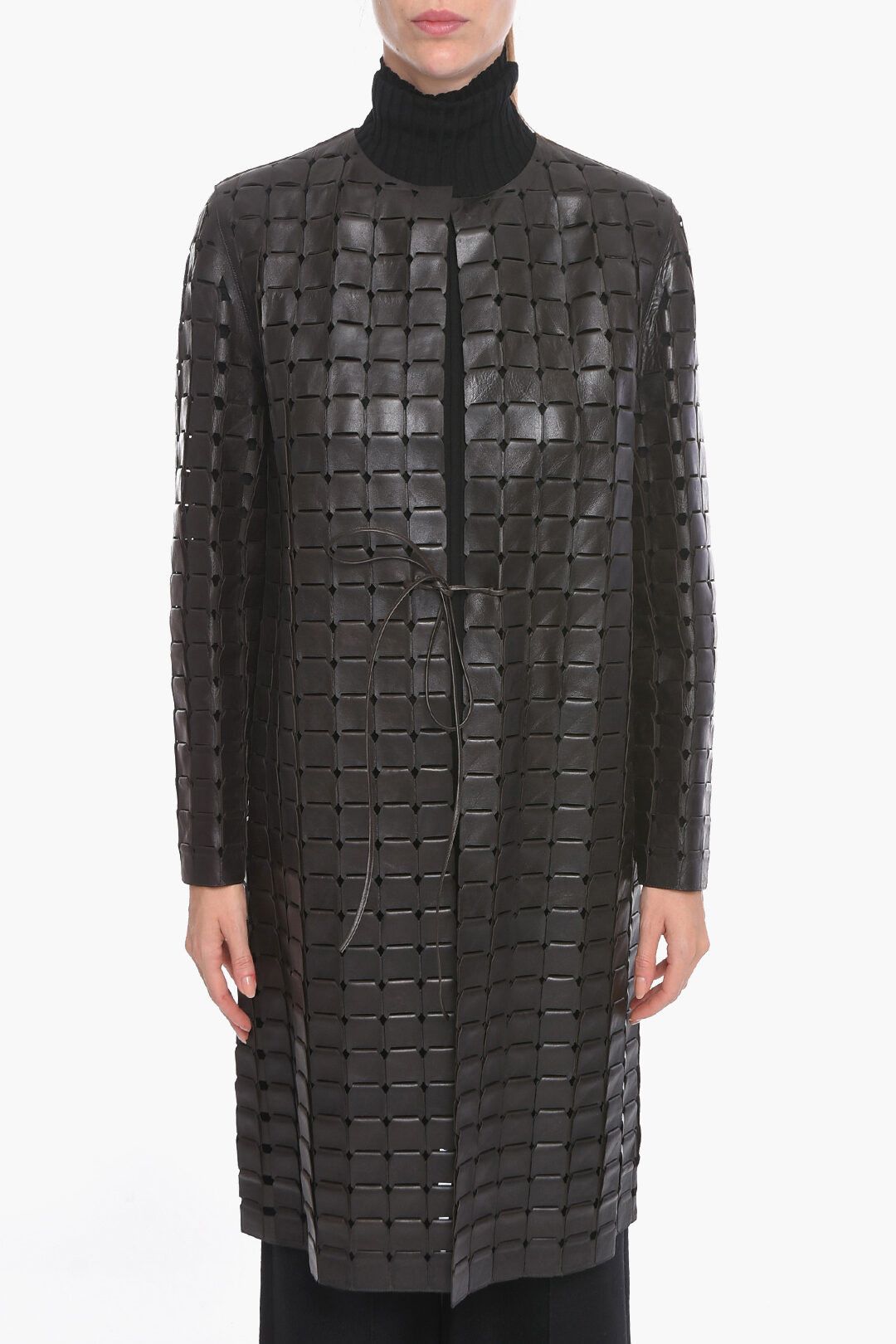og1mm0524 Knitted Leather Satine Coat in Brown