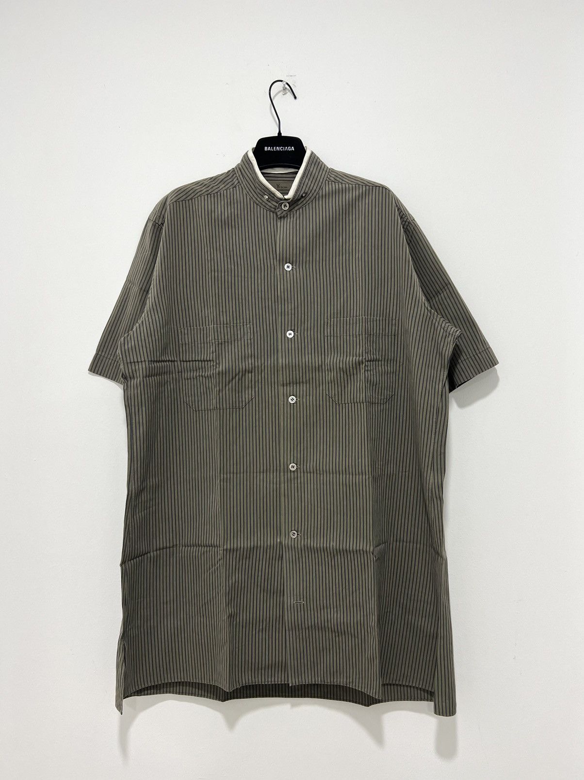image of Yohji Yamamoto - Y’S - Double Collar Stripes Shirt in Black/Gray, Men's (Size Medium)