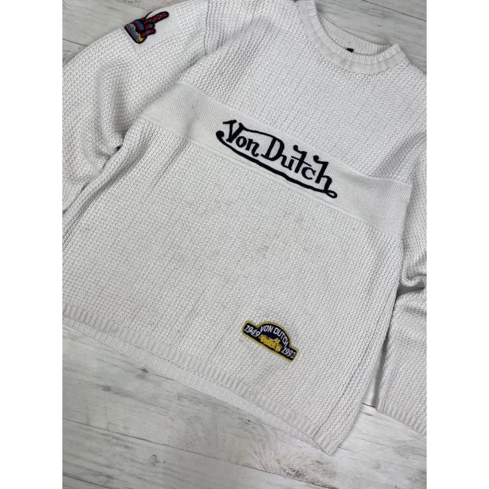 Von Dutch VINTAGE Von Dutch Big Logo Knit Sweater 90s Men L White Knit Pullover Long Sleeve Crew Neck Mens Size US L / EU 52-54 / 3 - 3 Thumbnail