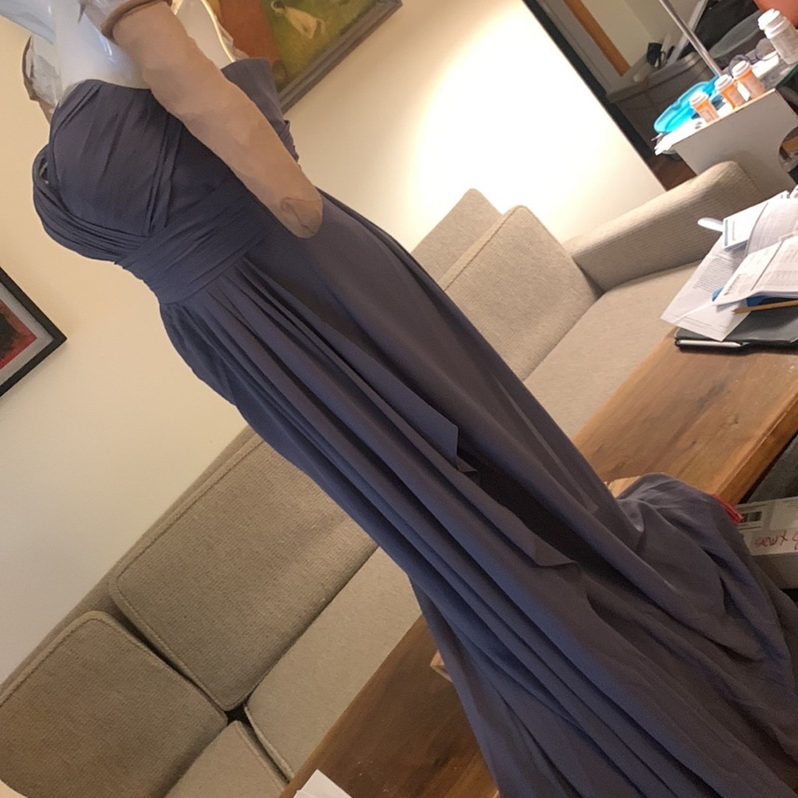 Vintage Bill Levkov dove gray chiffon Grecian gown prom bridesmaid Size M / US 6-8 / IT 42-44 - 9 Thumbnail