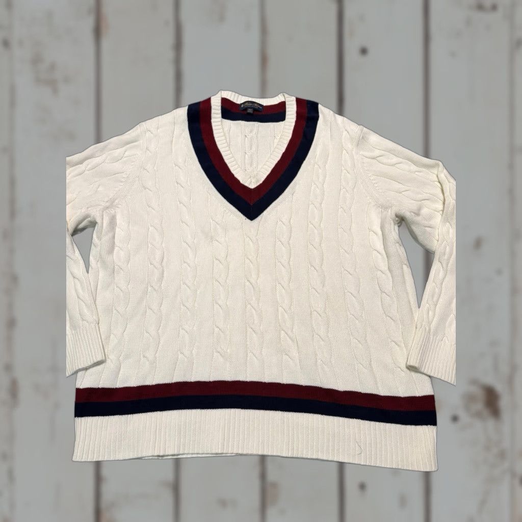 Brooks Brothers VINTAGE Brooks Brothers Supima Cotton Tennis Sweater 2XLT Tall Cream Cable Knit Cricket Mens Sweater Pullover Knit Size US XXL / EU 58 / 5 - 1 Thumbnail