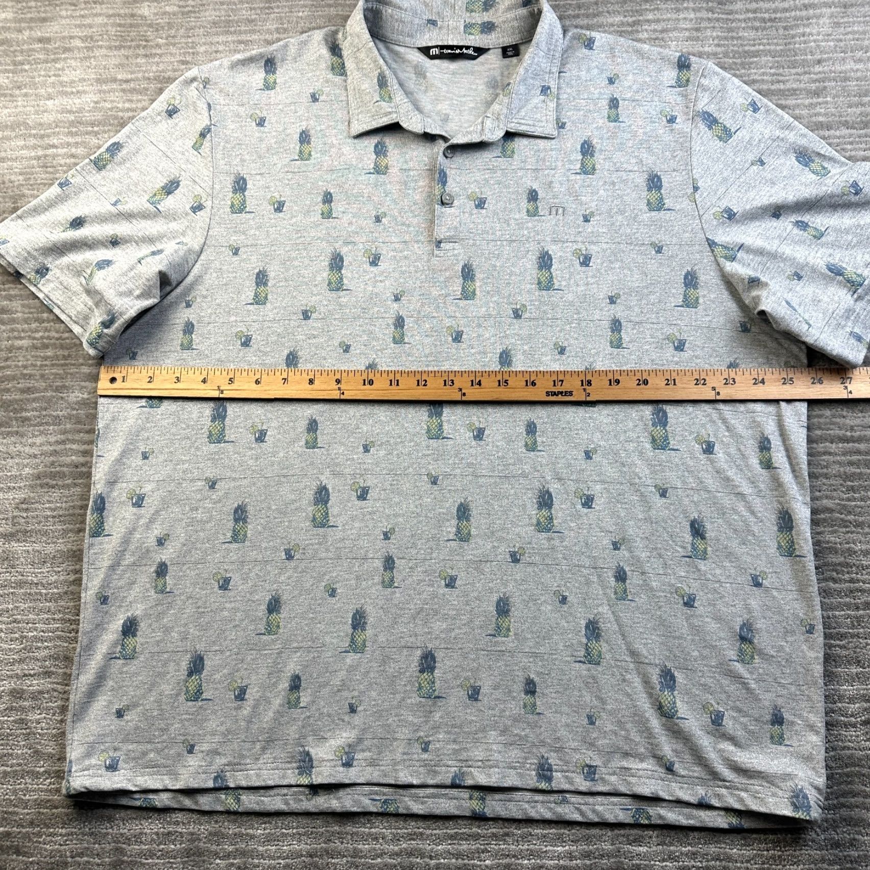 TravisMathew Travis Mathew Polo Shirt Mens 2XL Gray All Over Print Golf Performance Shirt Size US XXL / EU 58 / 5 - 7 Thumbnail