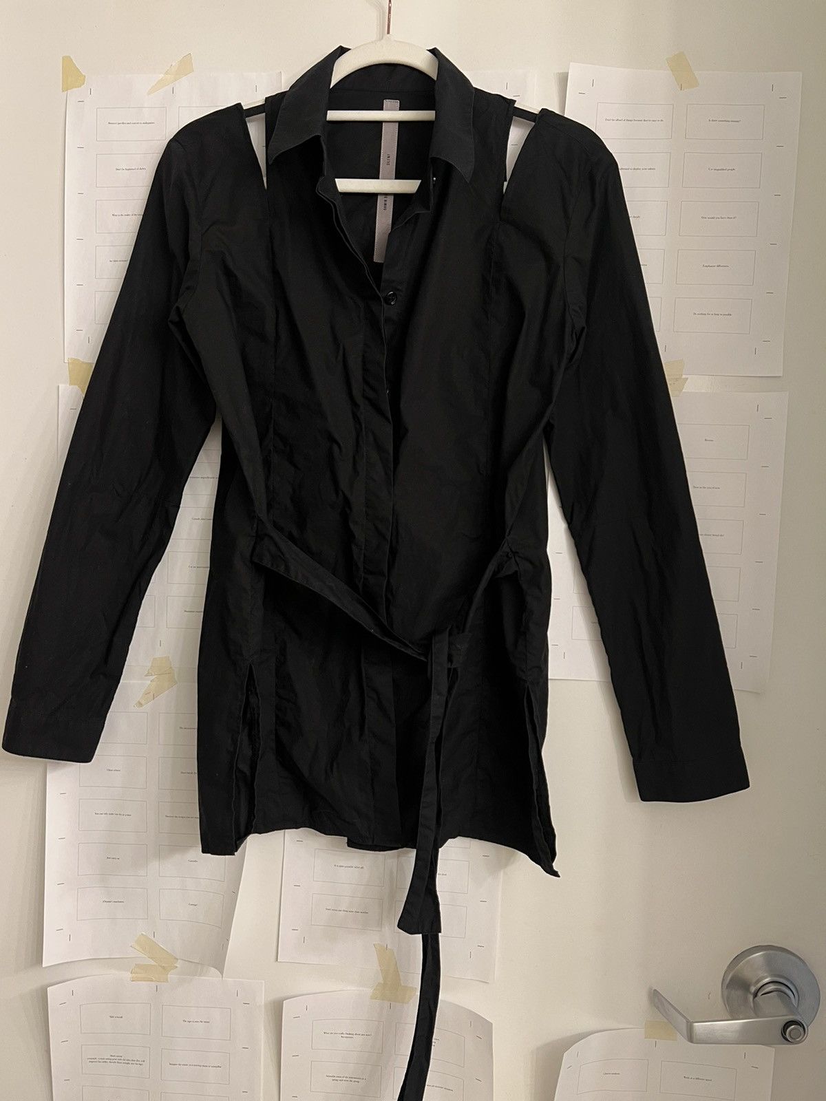 image of Damir Doma Silent Belted Cutout Button-Up in Black, Men's (Size Medium)