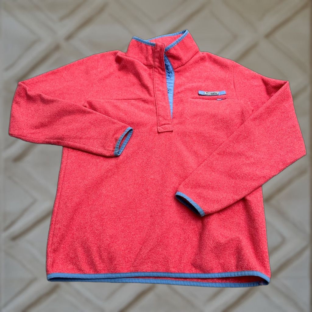 Vintage Columbia PFG Fire Side II Fleece Jacket Women Large Orange Blue Snap Pullover Size L / US 10 / IT 46 - 1 Thumbnail
