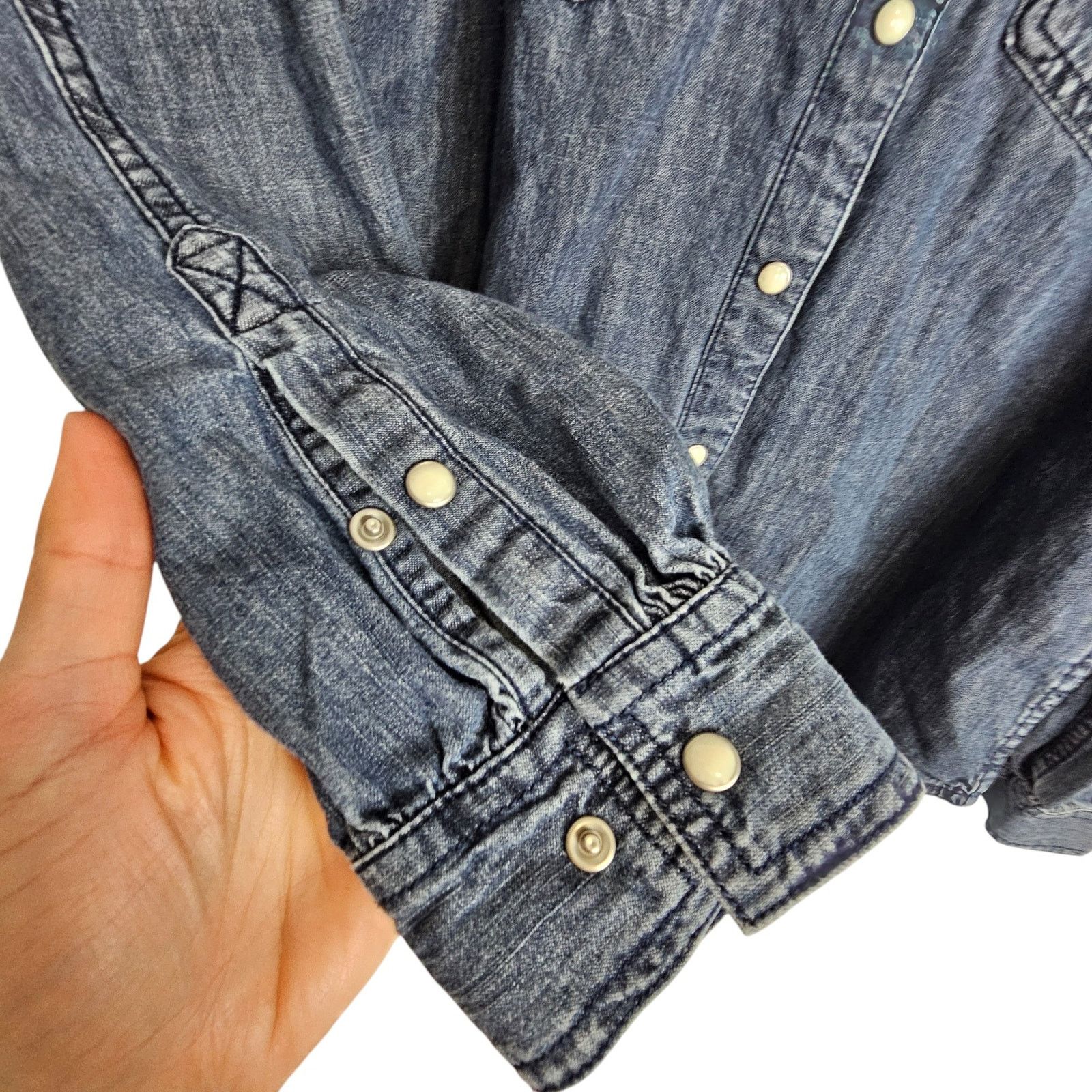Sundry Sundance Womens Denim Western Shirt Pearl Snap Size XS Size XS / US 0-2 / IT 36-38 - 4 Thumbnail