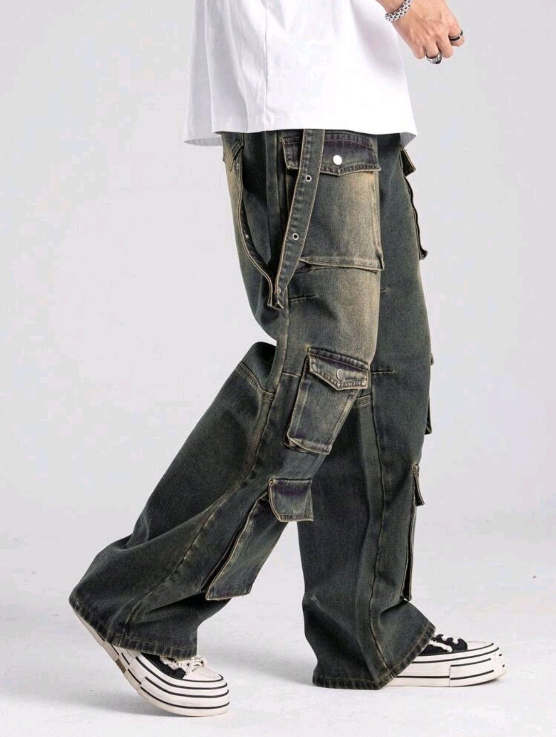 Jean × Vintage Retro Washed Jeans Cargo Multi Pocket Hype Hip Hop Size US 36 / EU 52 - 5 Thumbnail