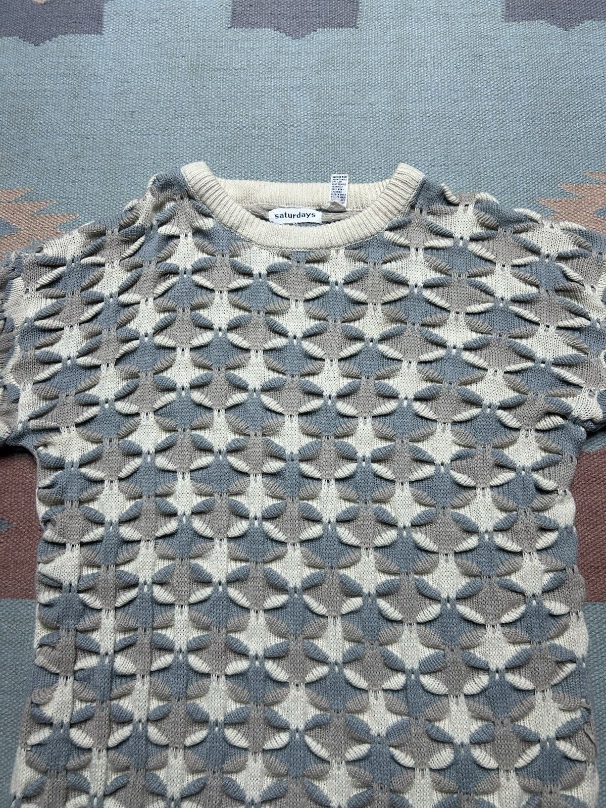 Vintage Vintage acrylic sweater deep knit 3D textured geometric larg Size US L / EU 52-54 / 3 - 4 Thumbnail