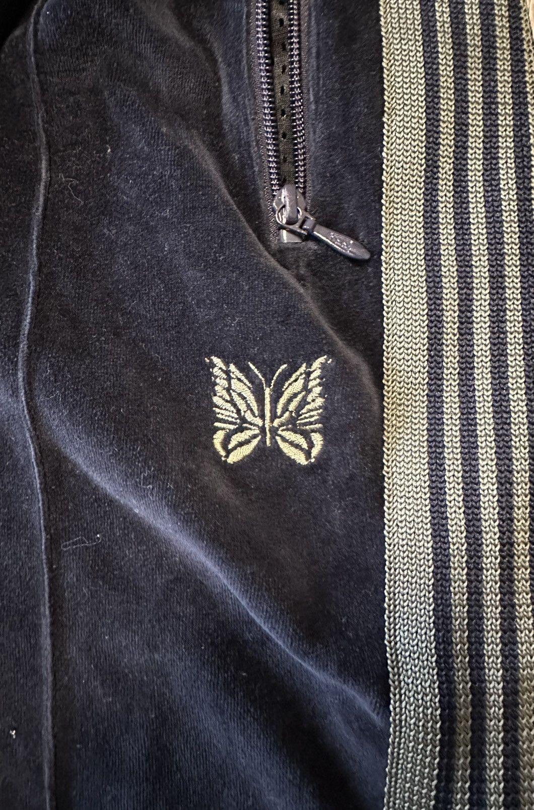 Needles Needles Striped Velour Track Pants - Navy/Green Size US 33 - 2 Thumbnail