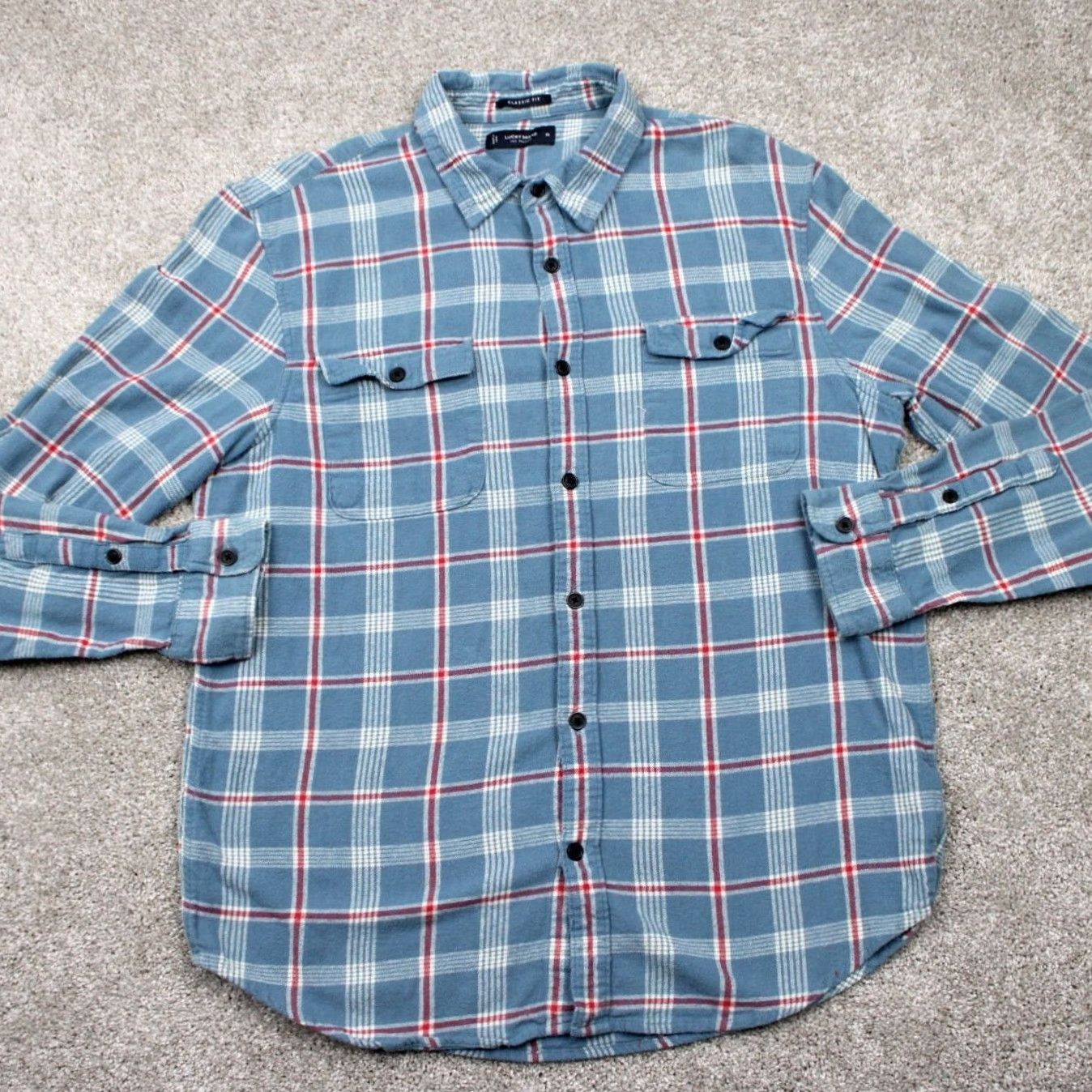 Lucky Brand Lucky Brand Plaid Button-Up Shirt Mens XL Blue/Red Flannel Classic Fit L/S Button-Up Size US XL / EU 56 / 4 - 2 Thumbnail