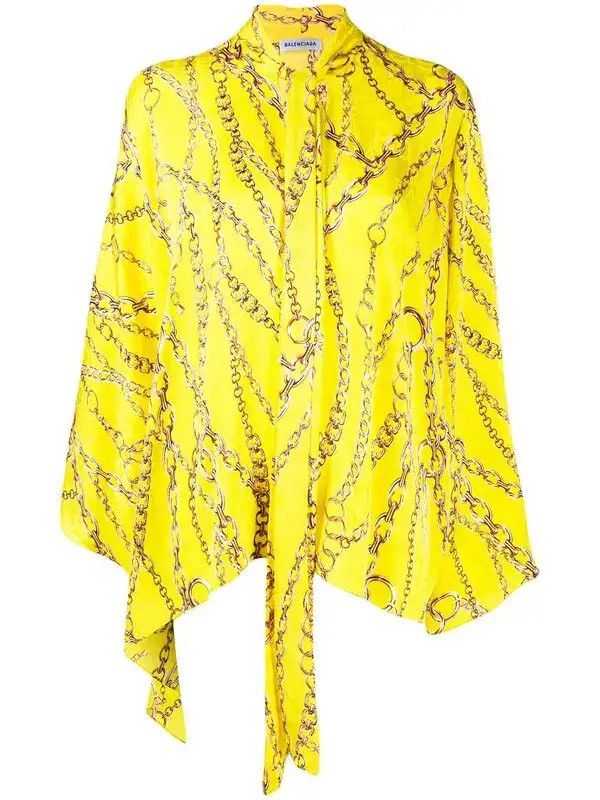 Balenciaga 🇮🇹 SS19 Balenciaga Chain Print Silk Blouse Baroque Style Size ONE SIZE - 8 Thumbnail