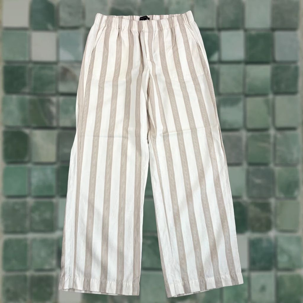 Banana Republic Banana Republic Wide Leg Linen Blend Trouser Pants Beige Stripes Women Large Tall Size 36" / US 14 / IT 50 - 1 Thumbnail