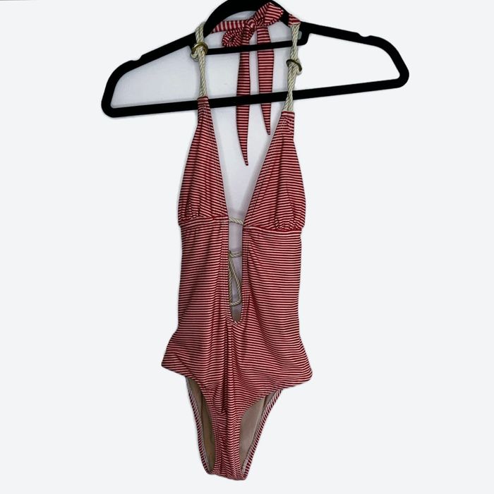 Avenue Ave Vintage Plunging Nautical One Piece Bathing Suit Red S Grailed