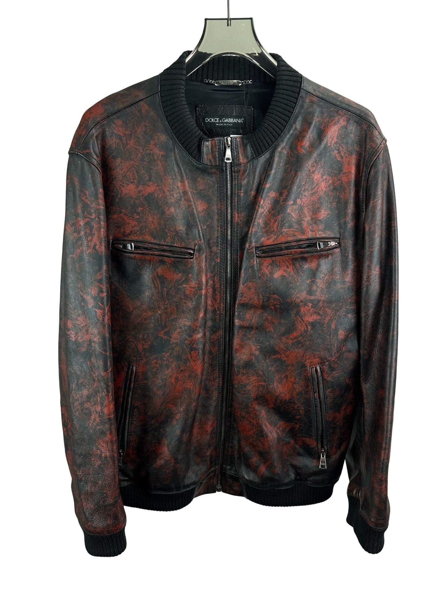 Dolce & Gabbana Dolce & Gabbana Red Marble Calfskin Leather Jacket 56 Size US XL / EU 56 / 4 - 1 Thumbnail