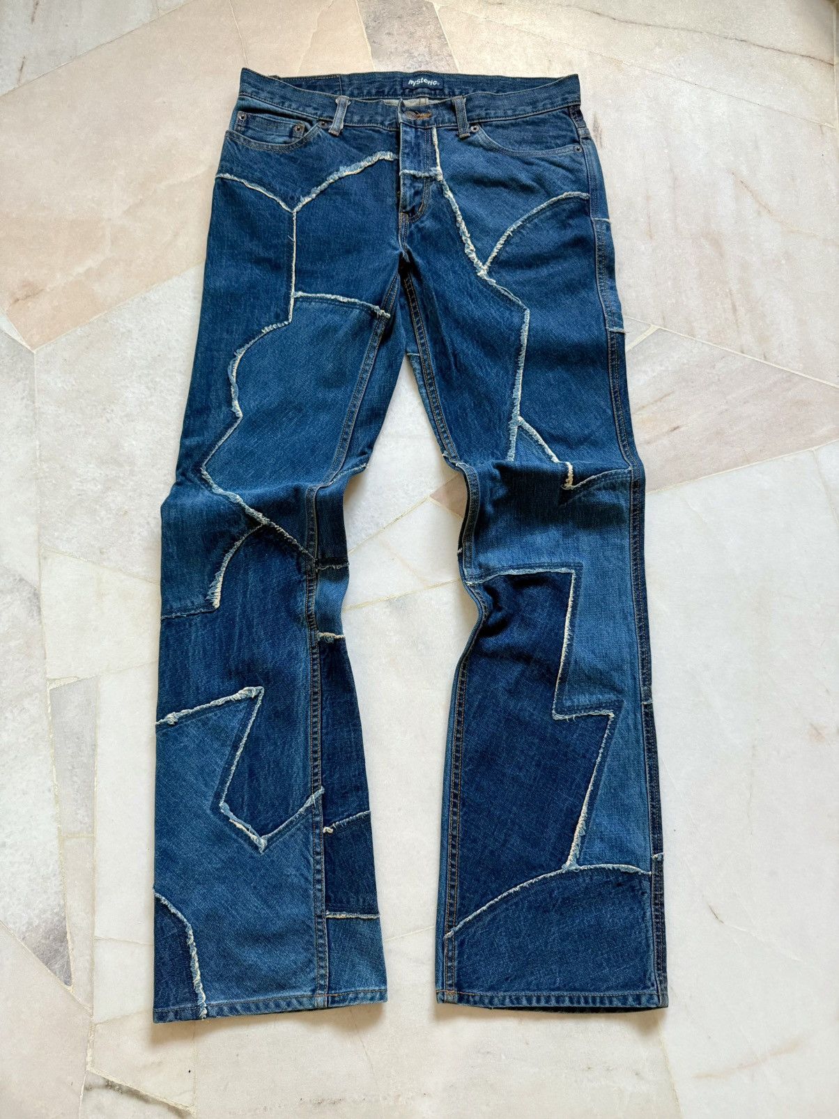 Vintage Hysteric Glamour Patch Asymetrical Flare jeans