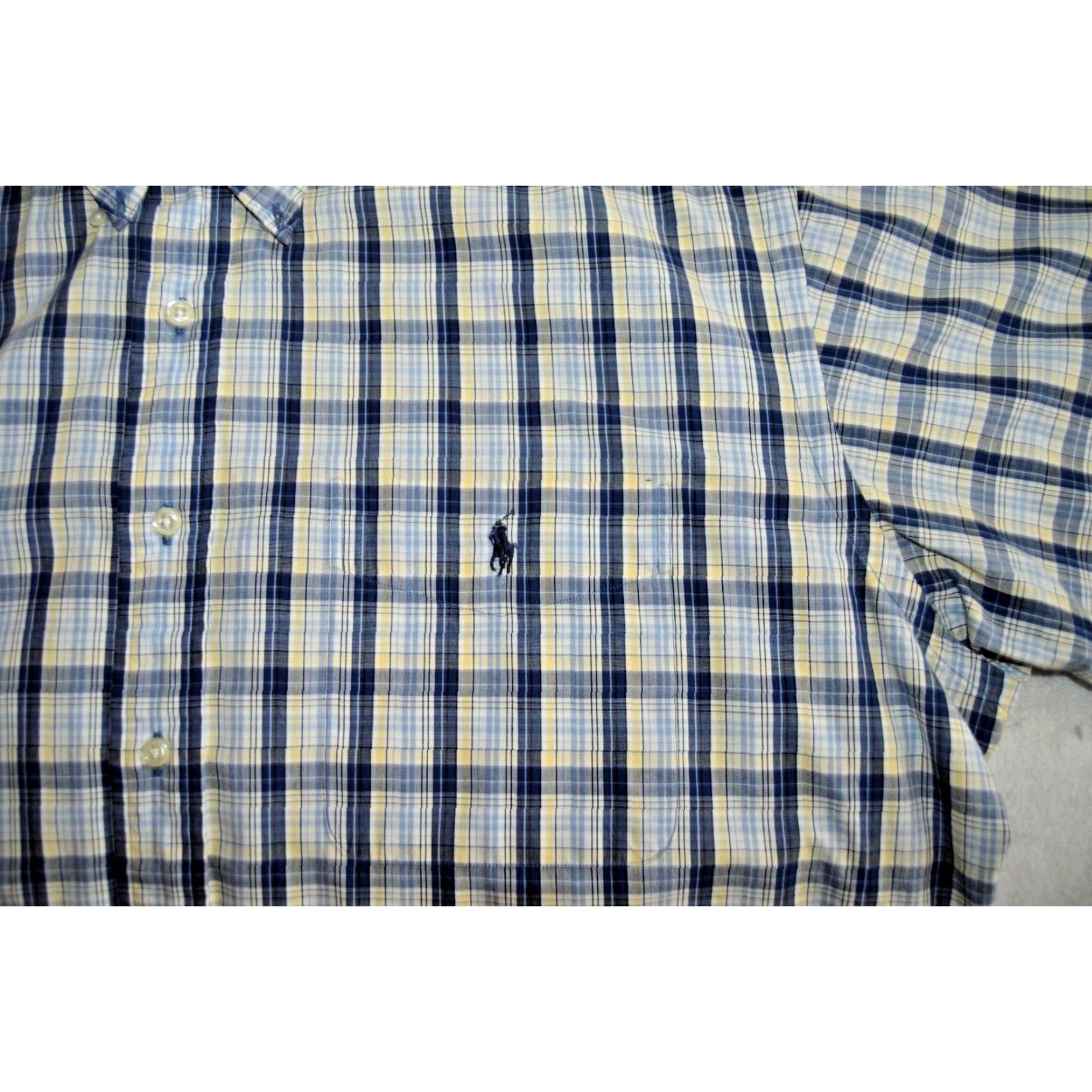 Ralph Lauren VINTAGE Ralph Lauren Polo Bartlett Shirt XL Blue Plaid 100% Cotton Short Sleeve Button-Up Embroidered Pony Mens Size US XL / EU 56 / 4 - 3 Thumbnail