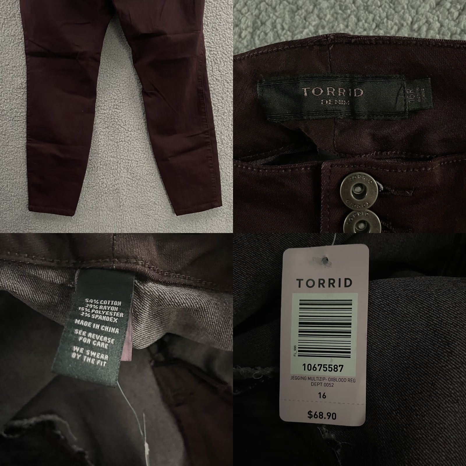 Torrid Torrid Jeans Maroon 16R Jegging Zip Pockets Women Size 38" / US 16 / IT 52 - 8 Thumbnail