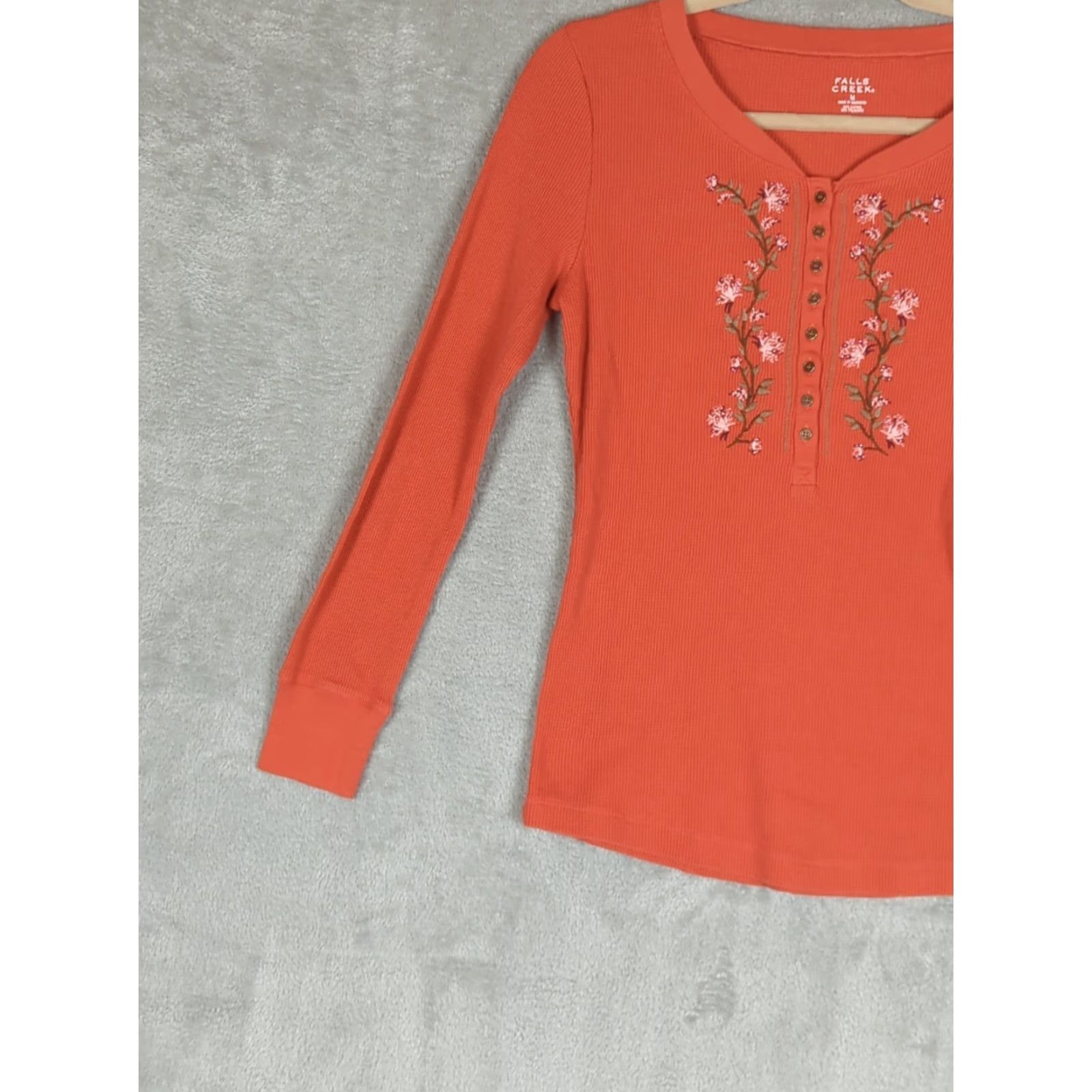 Vintage VINTAGE Falls Creek Henley Top Womens M Floral 1990s Cottagecore Terracotta Embellished Arts & Crafts Shirt Ladies M Size M / US 6-8 / IT 42-44 - 2 Thumbnail