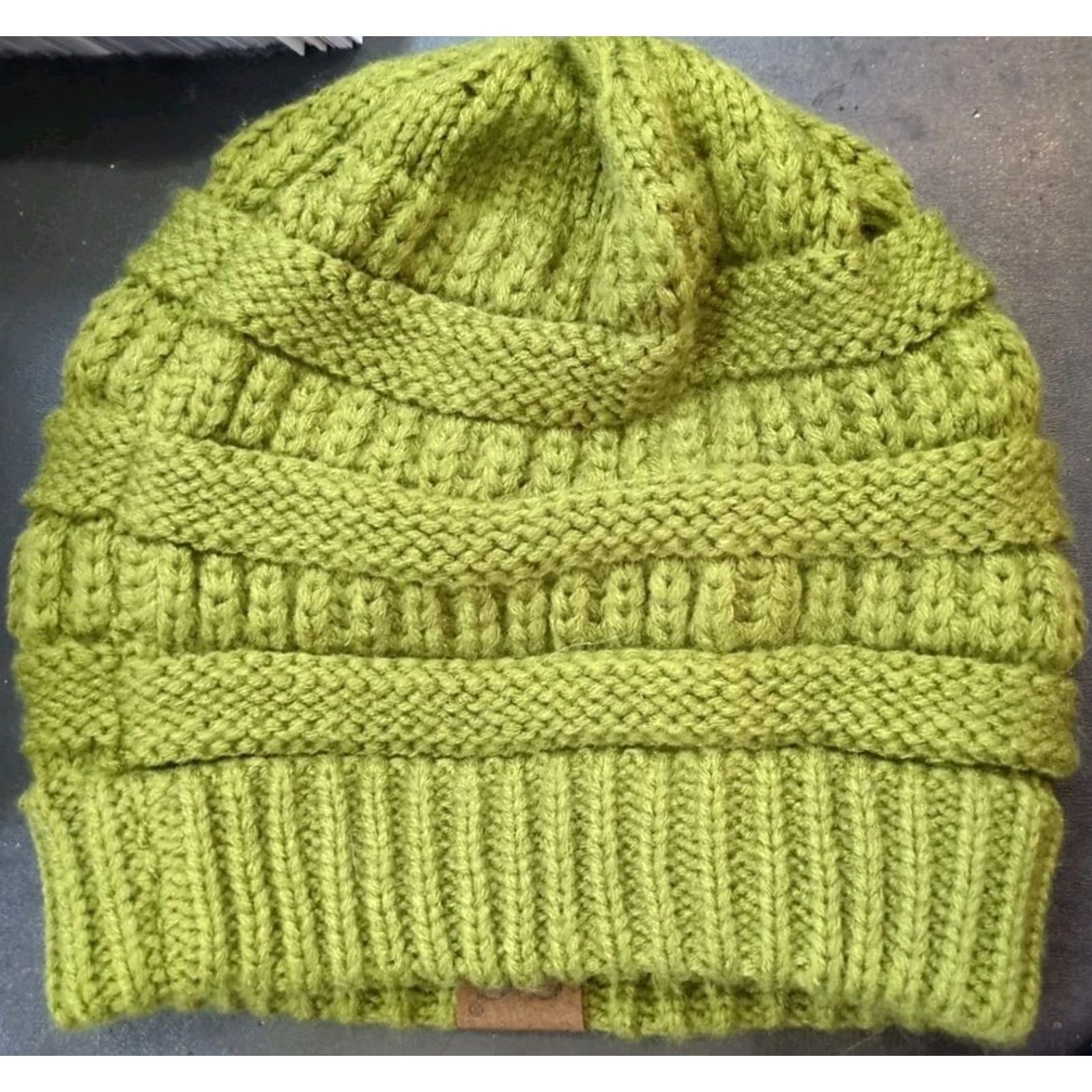 Vintage C.C Exclusives Beanie Hat One Size Green Acrylic Knit Logo Women Winter Size ONE SIZE - 2 Thumbnail