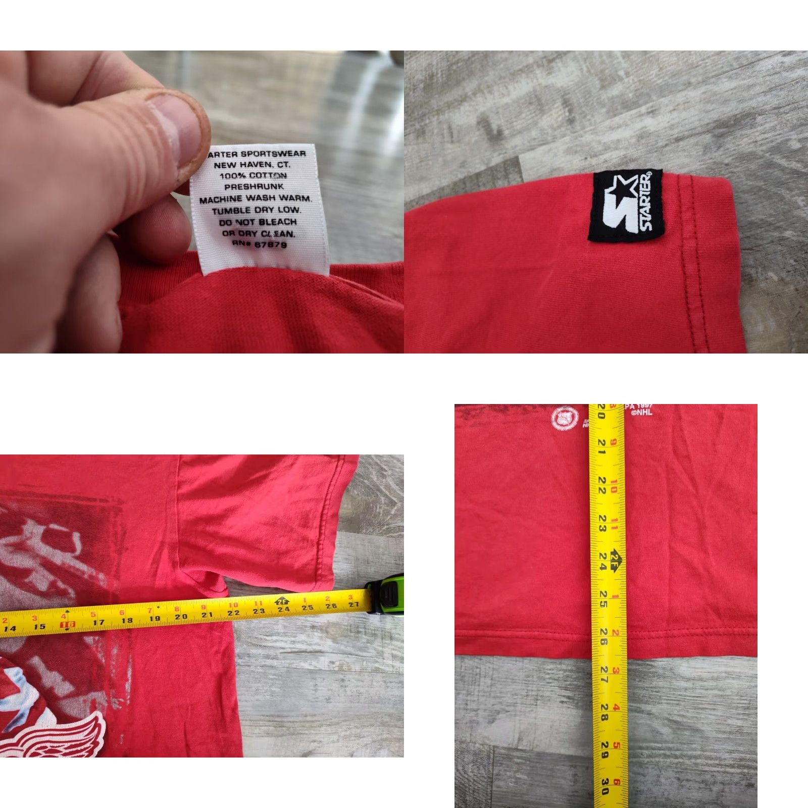 Starter VINTAGE Starter Detroit Red Wings T-Shirt Unisex Adults Medium 1997 90s Shanahan Red Cotton Crew Neck Shirt Men Women Size US M / EU 48-50 / 2 - 8 Thumbnail