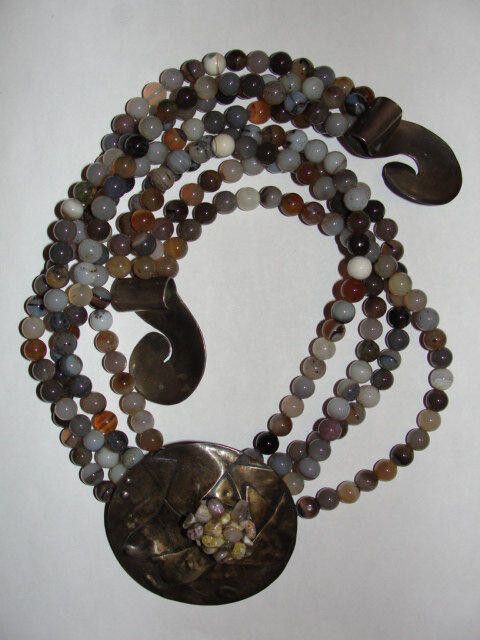 Designer Sterling Silver & Grey and White Banded Agate Bead Necklace Size ONE SIZE - 3 Thumbnail