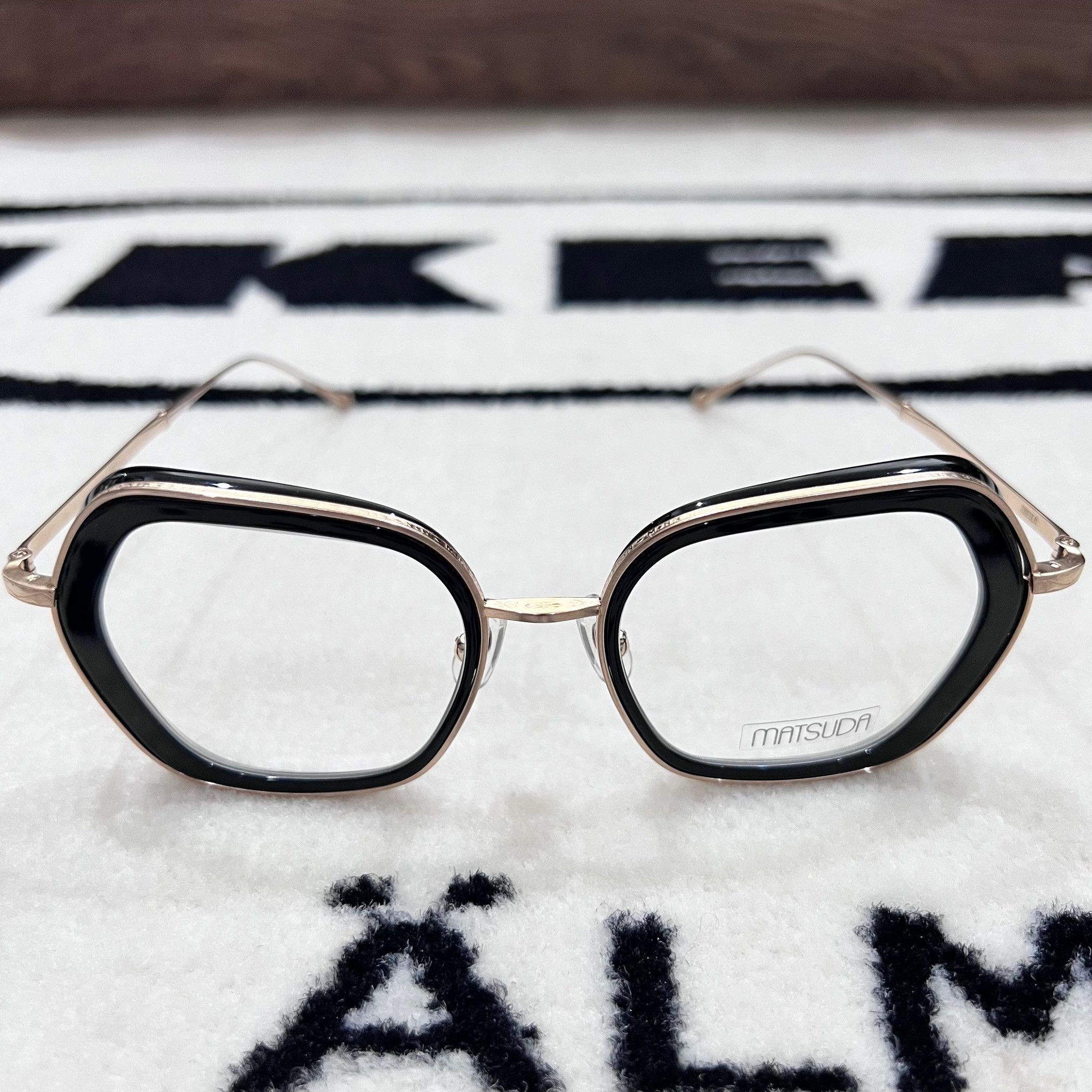 Matsuda Matsuda M3074 Rectangular Eyeglasses Black / Brushed Gold Size ONE SIZE - 2 Thumbnail