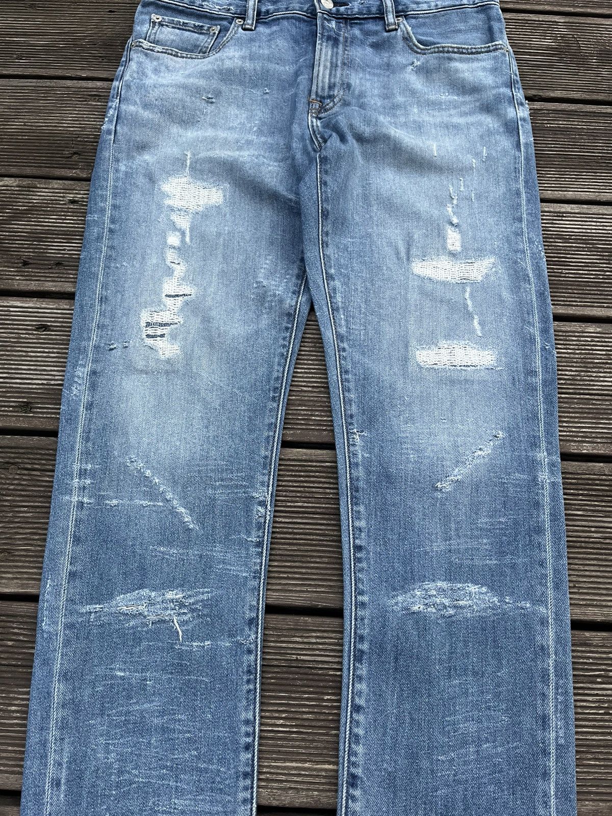 Japanese Brand × Uniqlo Uniqlo Distressed Jeans Pants Blue Skinny Fit 33 Size US 33 - 3 Thumbnail