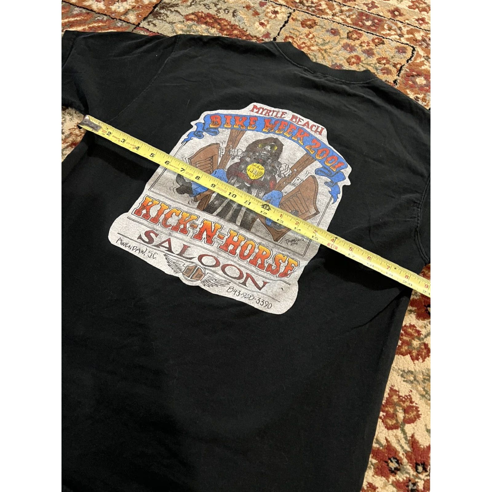 Fruit Of The Loom VINTAGE Kick-N-Horse Saloon Button Black T-Shirt Mens L Cotton 2001 Awendaw SC Size US L / EU 52-54 / 3 - 6 Thumbnail
