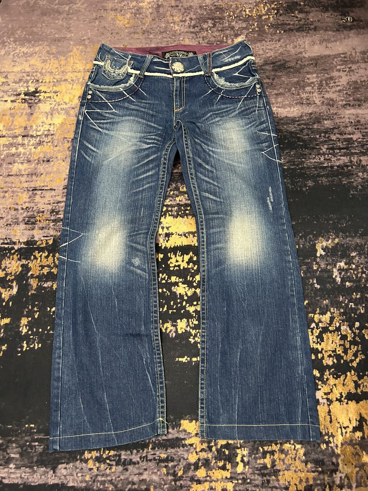 Tornado Mart Red Pepper Wing Back Embroidered Whiskered Jeans Size US 34 / EU 50 - 6 Thumbnail