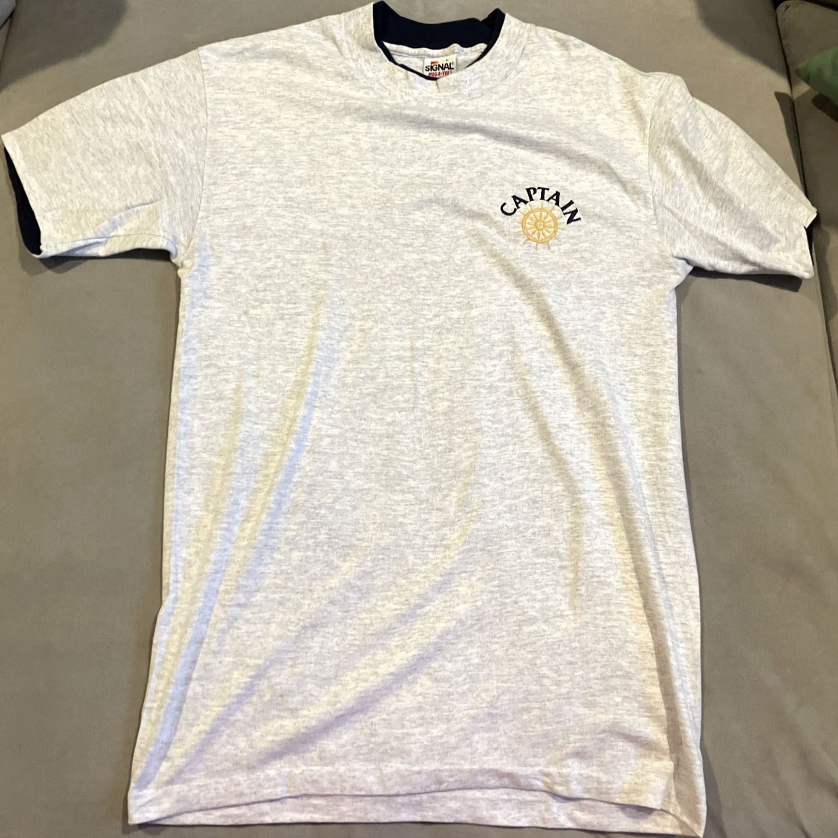 Both VINTAGE Signal Captain & FIRST MATE Matching T Shirts L Mens Gray Size US L / EU 52-54 / 3 - 6 Thumbnail