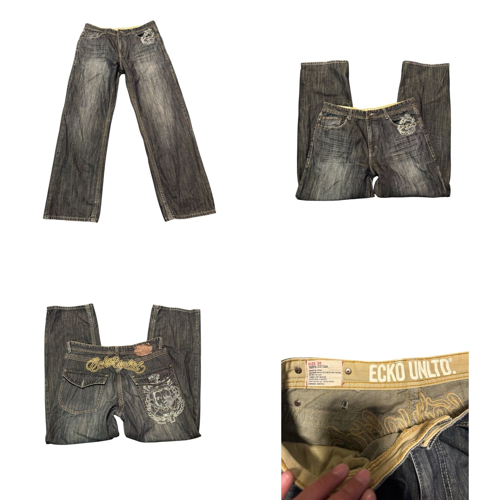 Ecko Unltd. VINTAGE ECKO UNLTD. Blue Baggy Fit Denim Jeans 38x32 Mens 90s Hip Hop Graffiti Embroidered Baggy Size US 38 / EU 54 - 8 Thumbnail