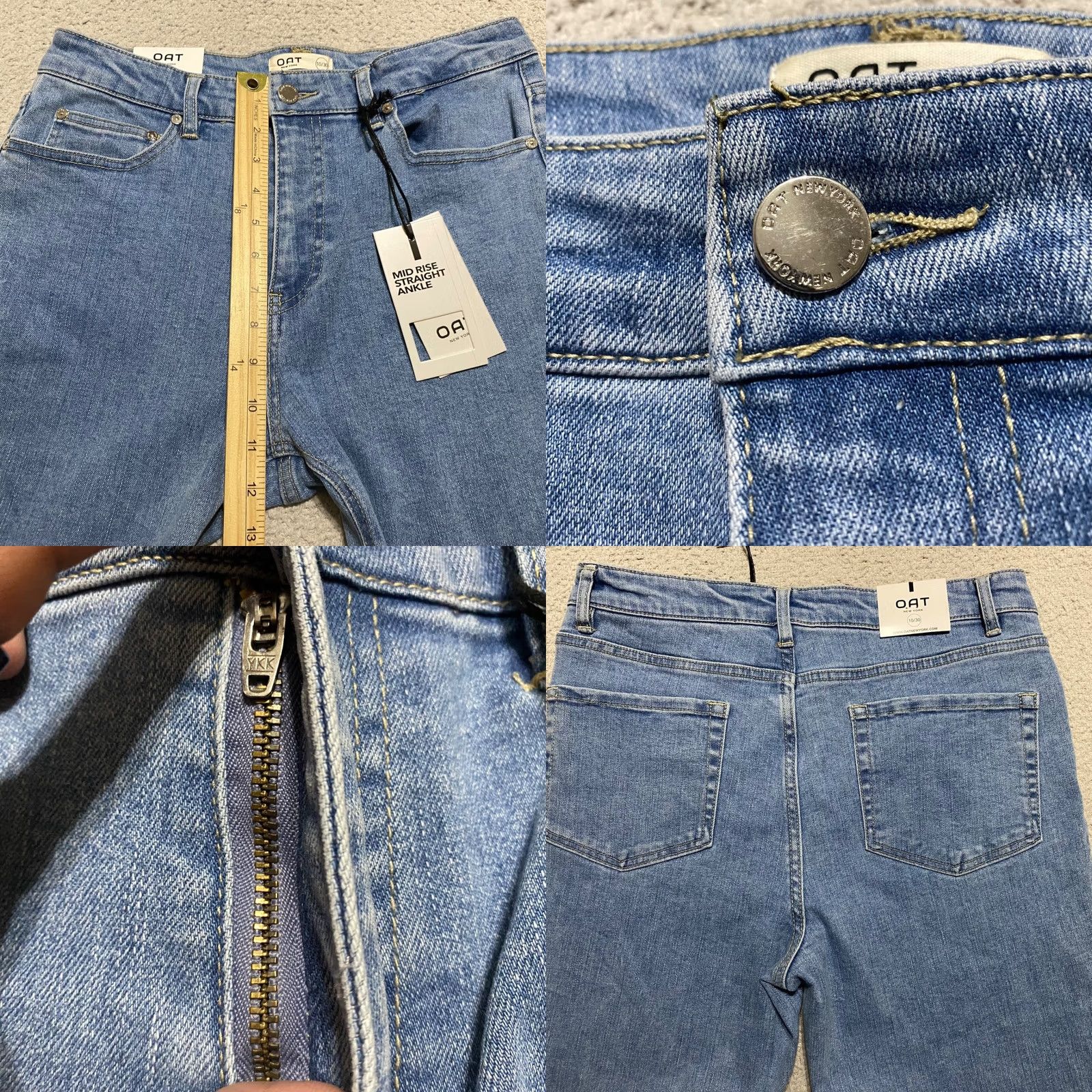 Denime OAT New York Womens Jeans Blue Denim Medium Wash Straight Raw Hem sz 10 Size 32" / US 10 / IT 46 - 8 Thumbnail