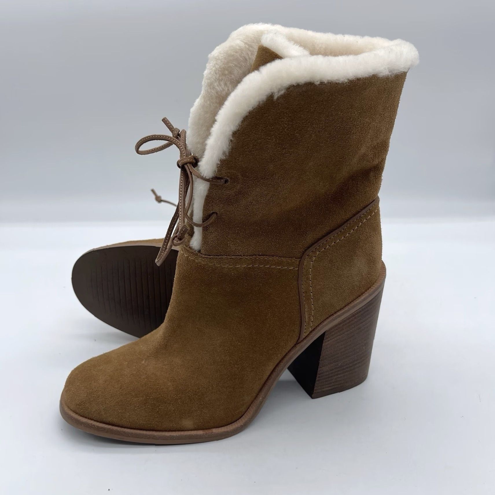 Ugg UGG Jerene Women's 9 Lace Up Fold Over Boots Wheat Suede Stacked Heel Ankle Boot Size US 7 / IT 37 - 3 Thumbnail