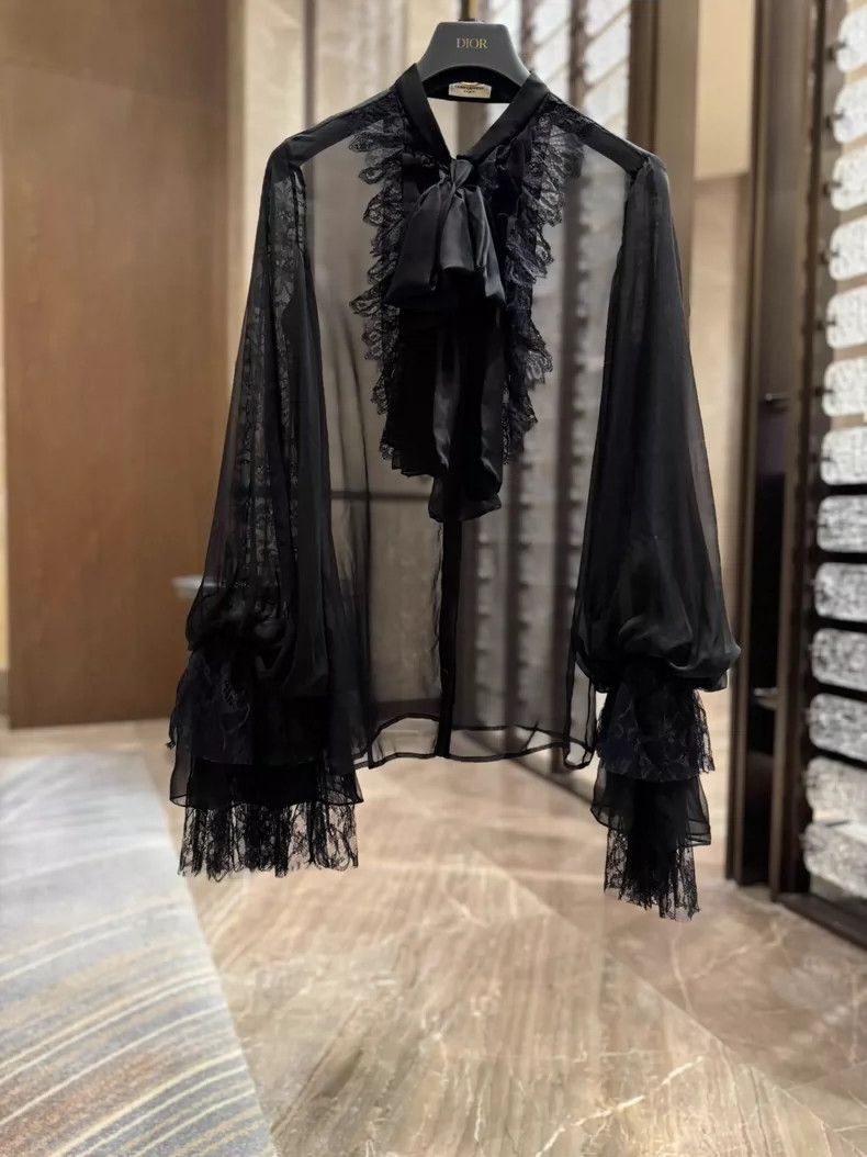Saint Laurent Paris Saint Laurent Paris Saint Laurent Sheer Black Frill Blouse Size M / US 6-8 / IT 42-44 - 1 Thumbnail