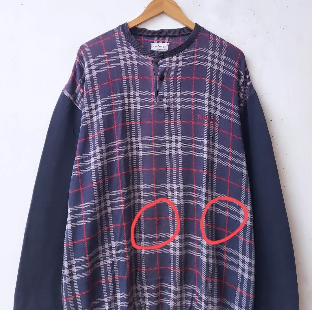 Burberry × Burberry Prorsum × Vintage Vtg Burberrys Novacheck Navy Half Button Sweatshirt Size US L / EU 52-54 / 3 - 8 Thumbnail