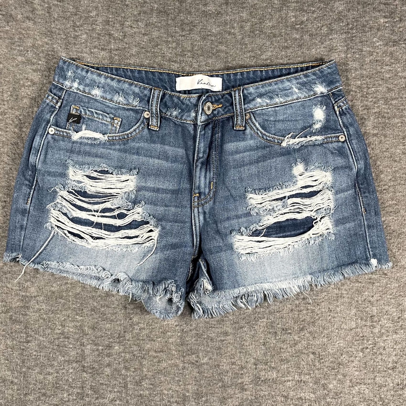 Vintage VINTAGE KanCan Shorts Womens 7/27 Blue Distressed Denim Cutoff Frayed Fringe Booty Size 28" / US 6 / IT 42 - 2 Thumbnail