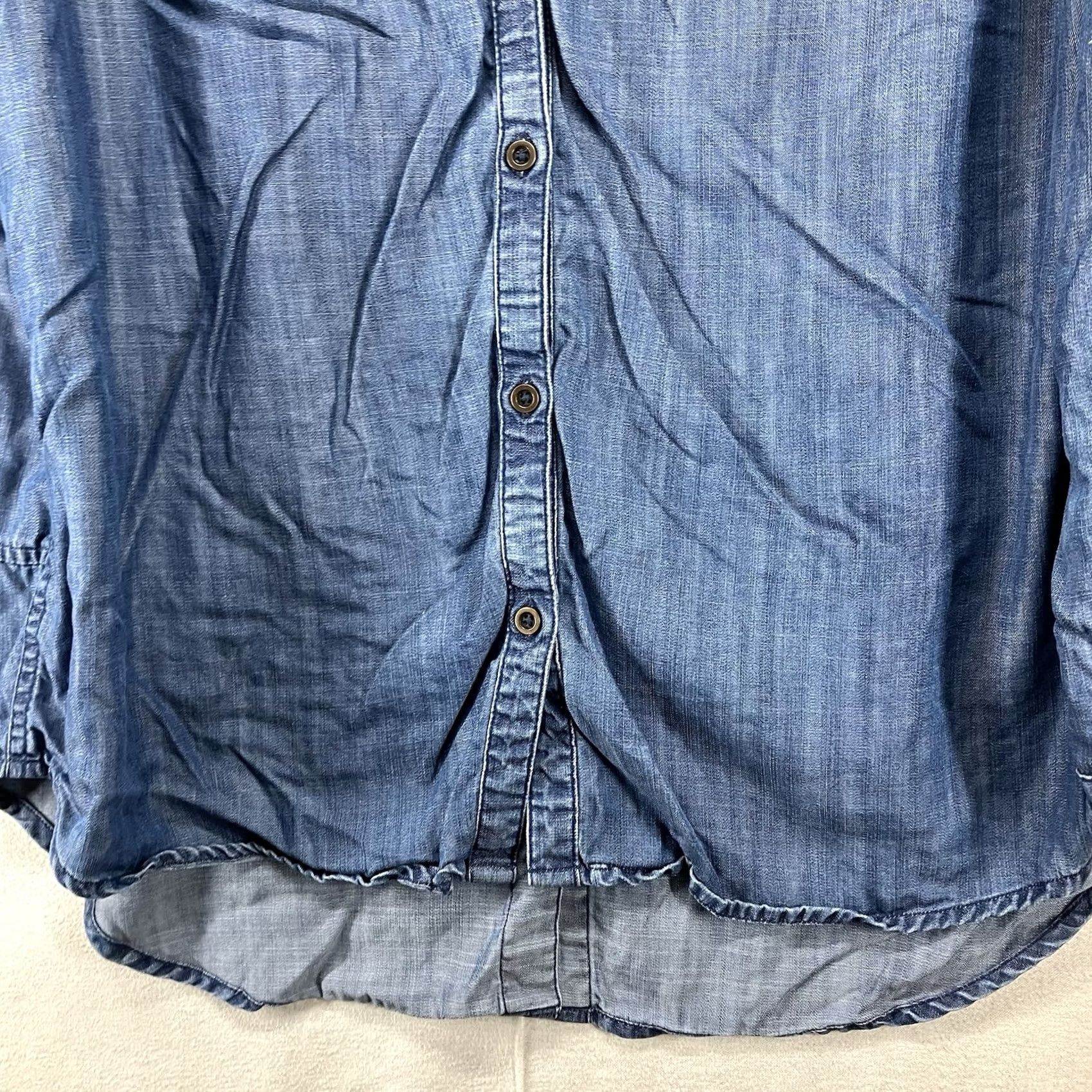 Denime VINTAGE Bob Timberlake Women's All Lyocell Tunic Blouse Denim Boho Embroidered Metal Buttons Roll Tab Sleeve V-Neck Casual 90s Womens L Blue Size L / US 10 / IT 46 - 7 Thumbnail