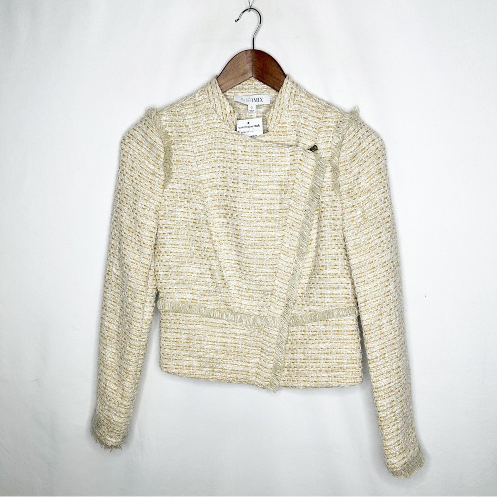 INTERMIX INTERMIX Yellow & White Woven Front Zip Blazer NWT in Size 0 Size XS / US 0-2 / IT 36-38 - 1 Thumbnail