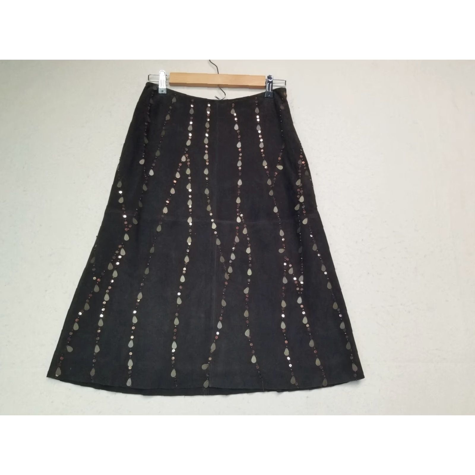 Vintage NWT VTG Lafayette 148 New York 100% Suede Brown Beaded Mirror Embellished Knee Length A-Line Skirt Size 4 Women Brown Suede Beaded Knockout? Size 27" / US 4 / IT 40 - 2 Thumbnail