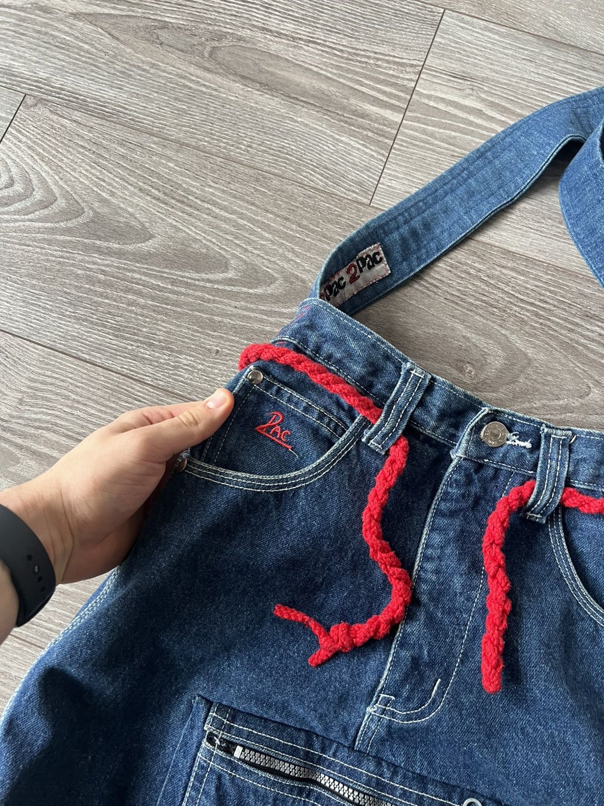 Affliction × Handmade ‼️Vintage Handmade Avant Garde 2Pac Denim Big Logo Sling Bag‼️ Size ONE SIZE - 18 Thumbnail