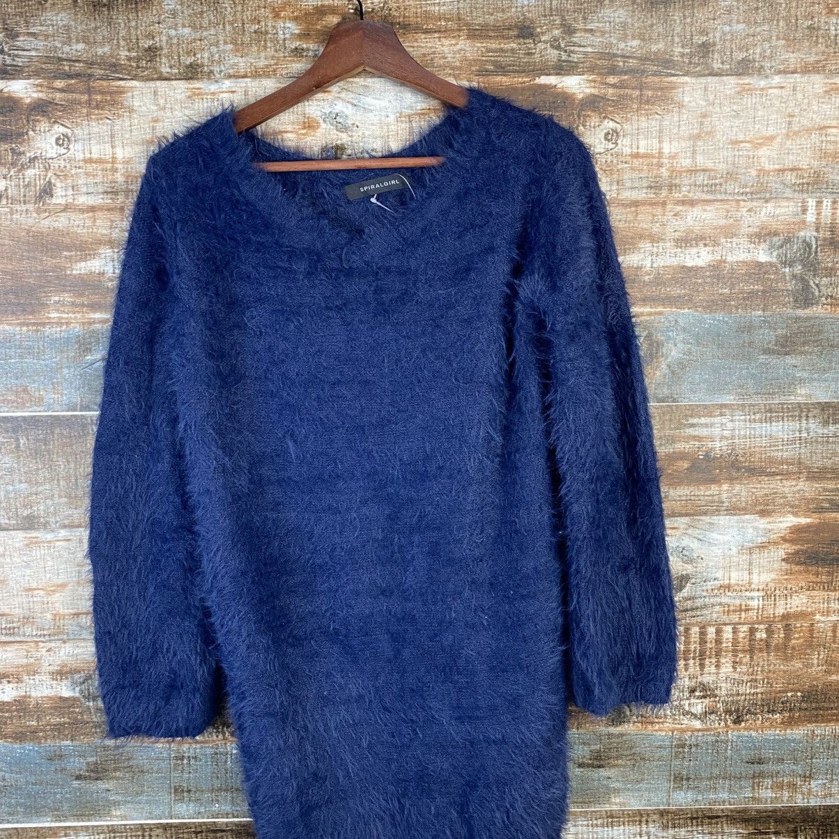 Japanese Brand DL Spiral Girl Dark Blue Fur shaggy Knitwear #C1094 Size S / US 4 / IT 40 - 2 Thumbnail